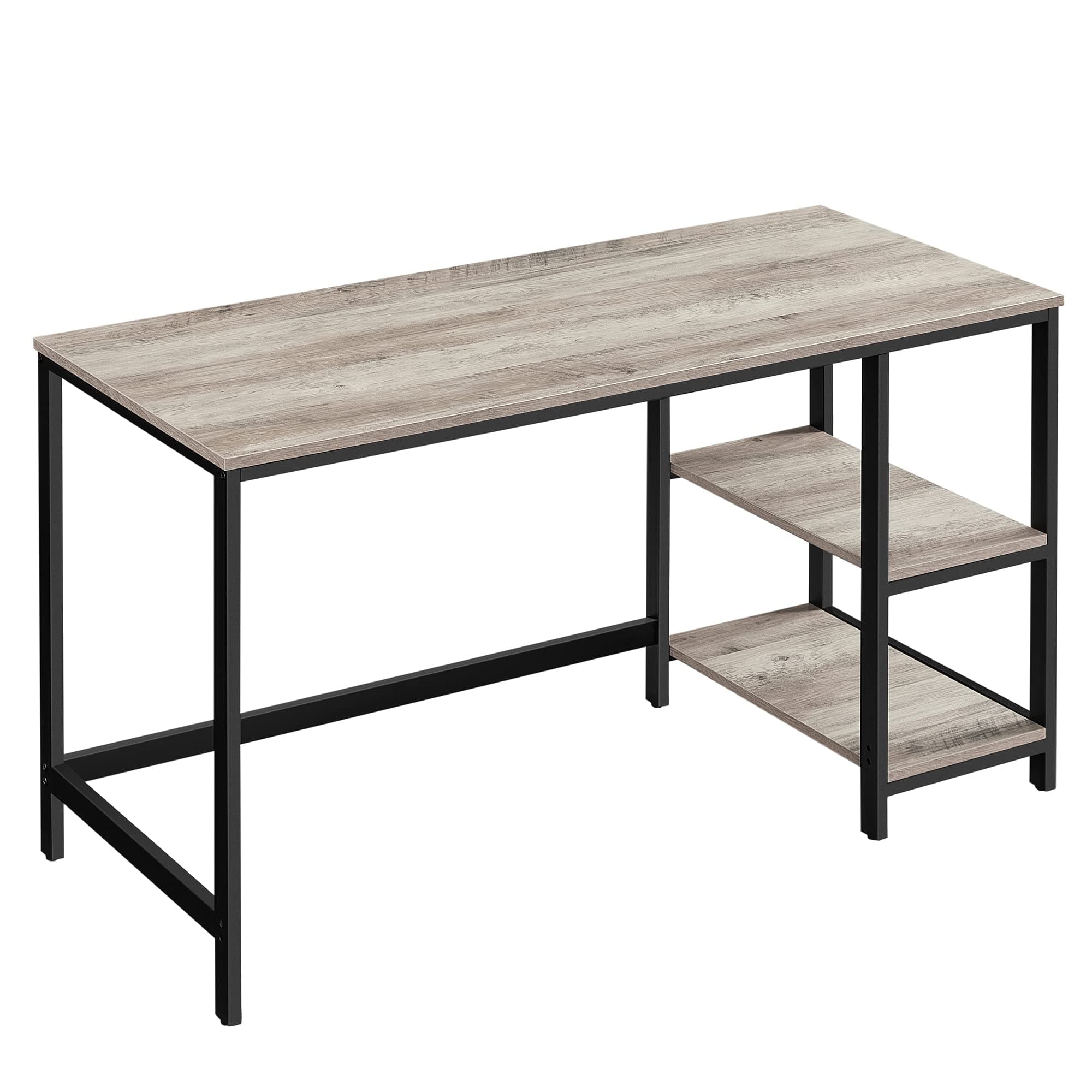 VASAGLE Computer Desk, 55.1-Inch Wide Home Office Desk for Study, Writing Desk with 2 Shelves on Left or Right, Steel Frame, Industrial, Greige and Black ULWD55MB