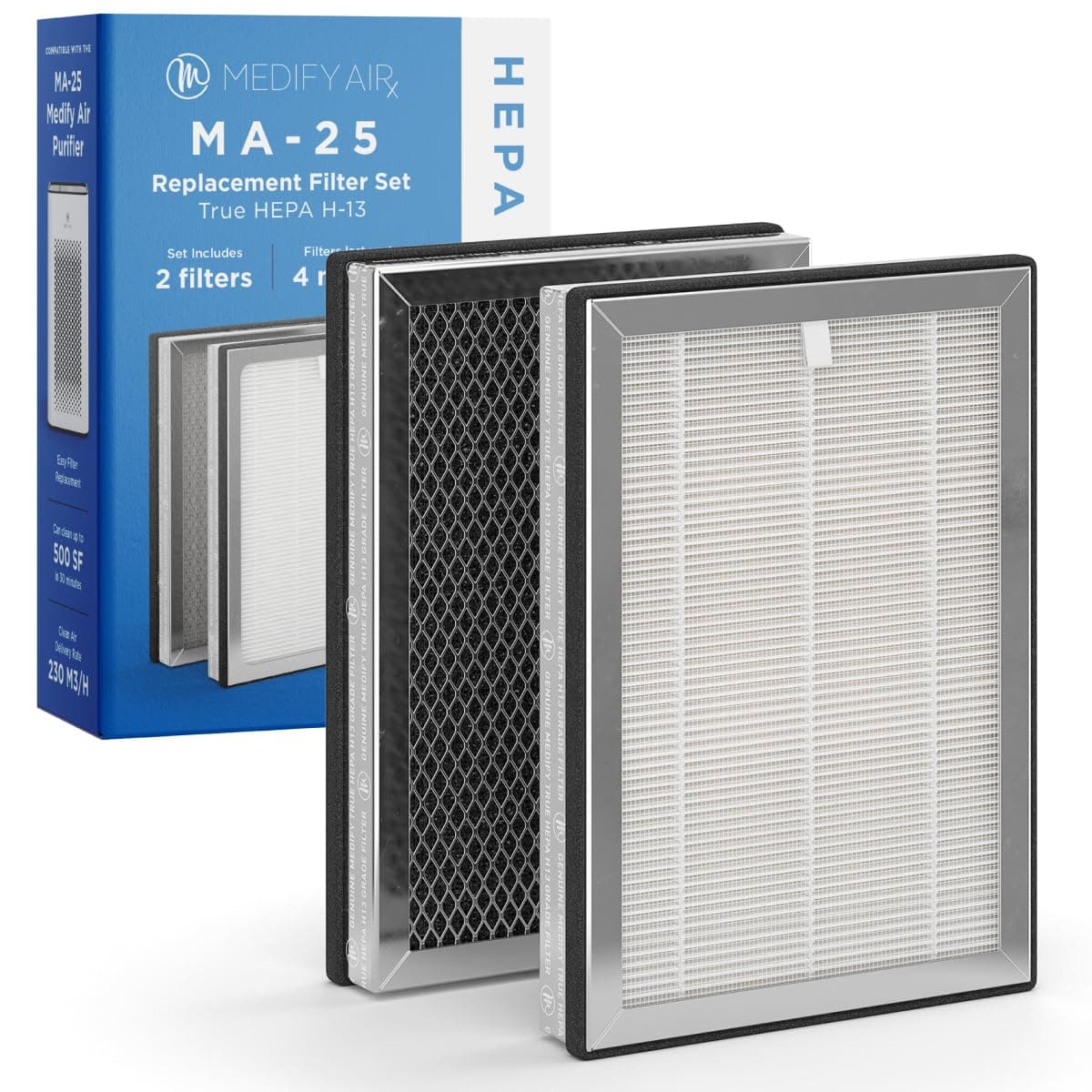 Medify MA-25 Genuine Replacement Filter Set for Allergens, Smoke, Wildfires, Dust, Odors, Pollen, Pet Dander | 3 in 1 with Pre-filter, HEPA H13 and Activated Carbon | Removal to 0.1 Microns | 1-Pack