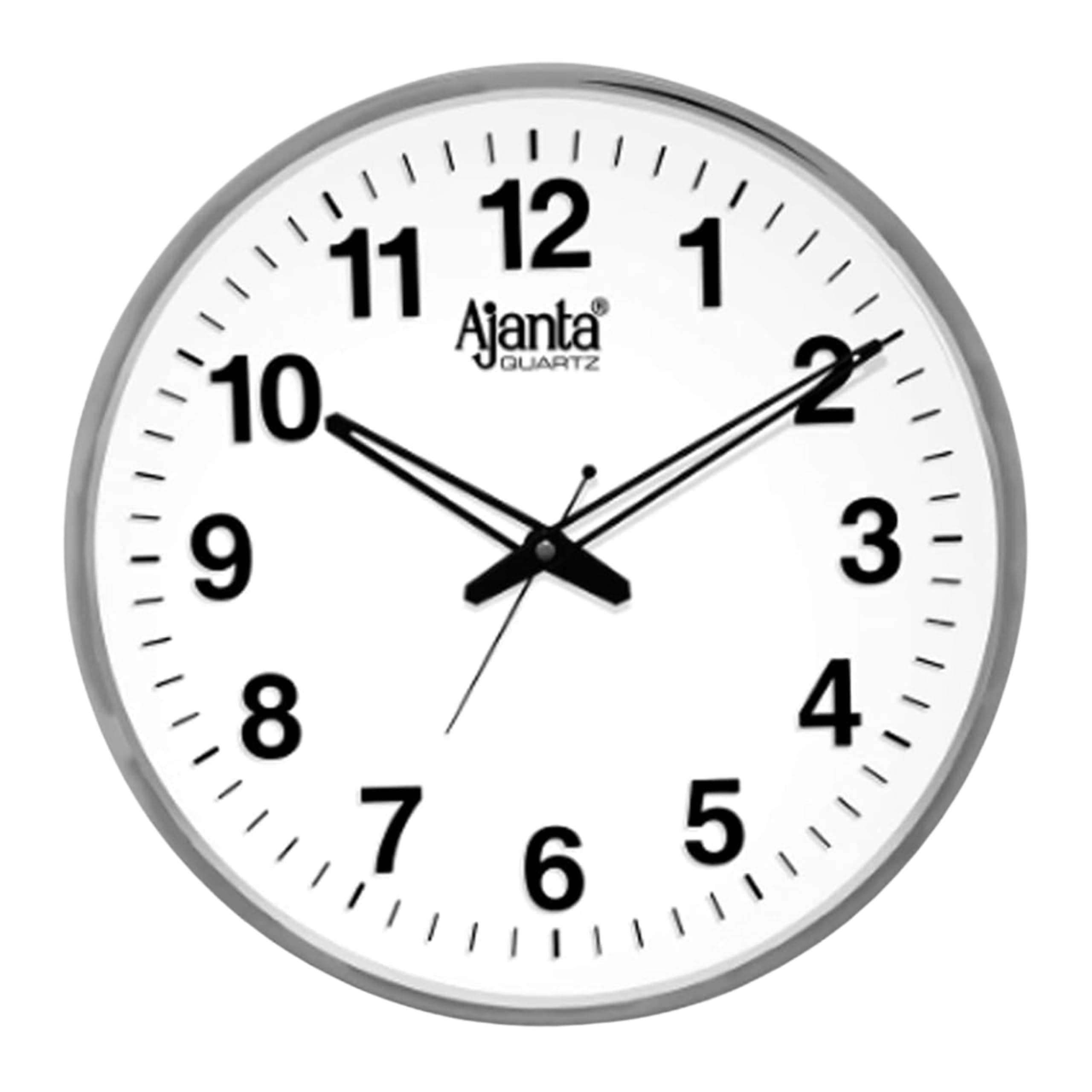 Ajanta Quartz Wall Clock (32cm x 32cm x 2cm, White Dial and Silver Rim)