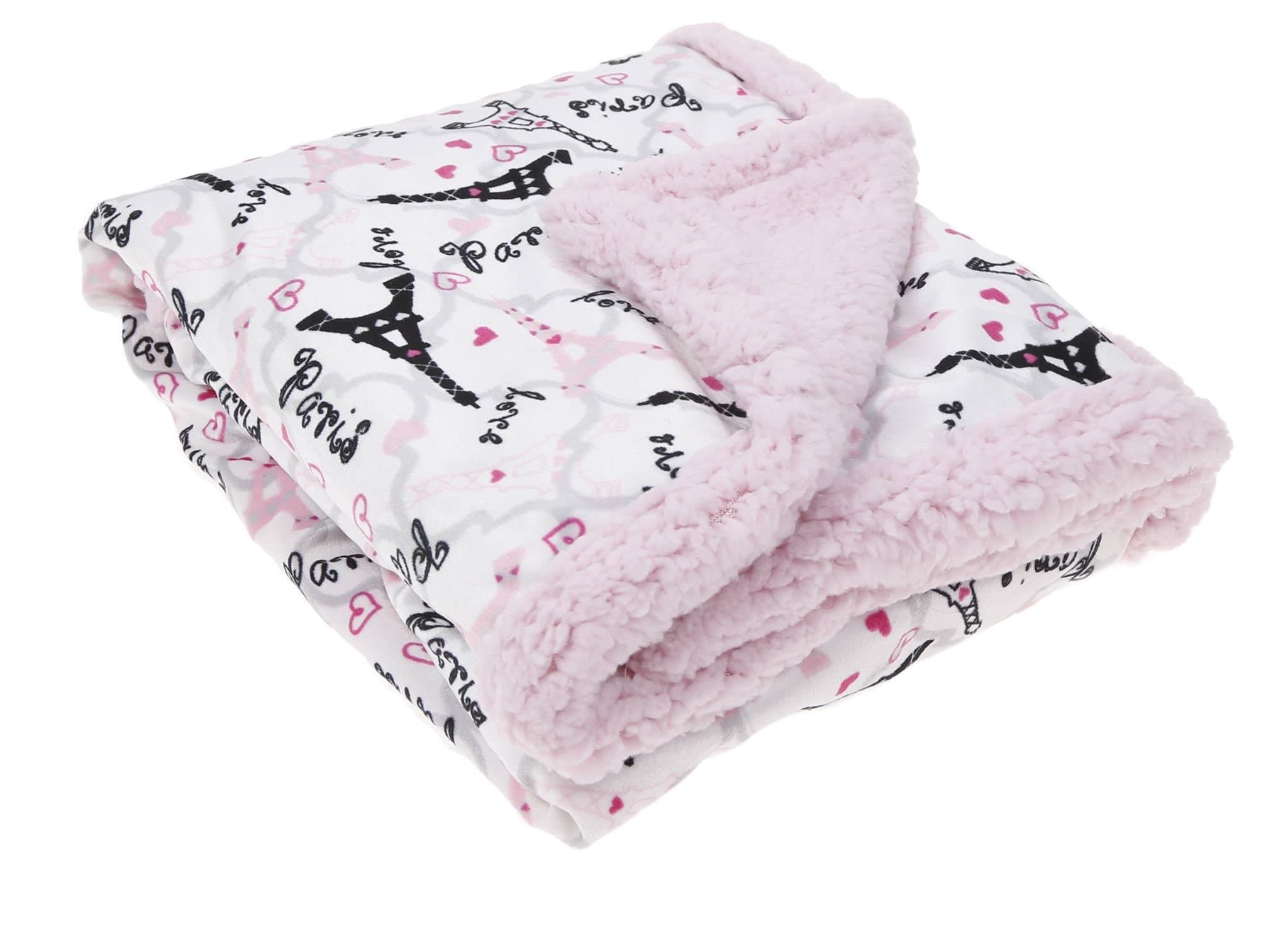 Pink Princess Blanket - Soft Double Layer Sherpa with Fun Paris Design for Girl Toddler Child
