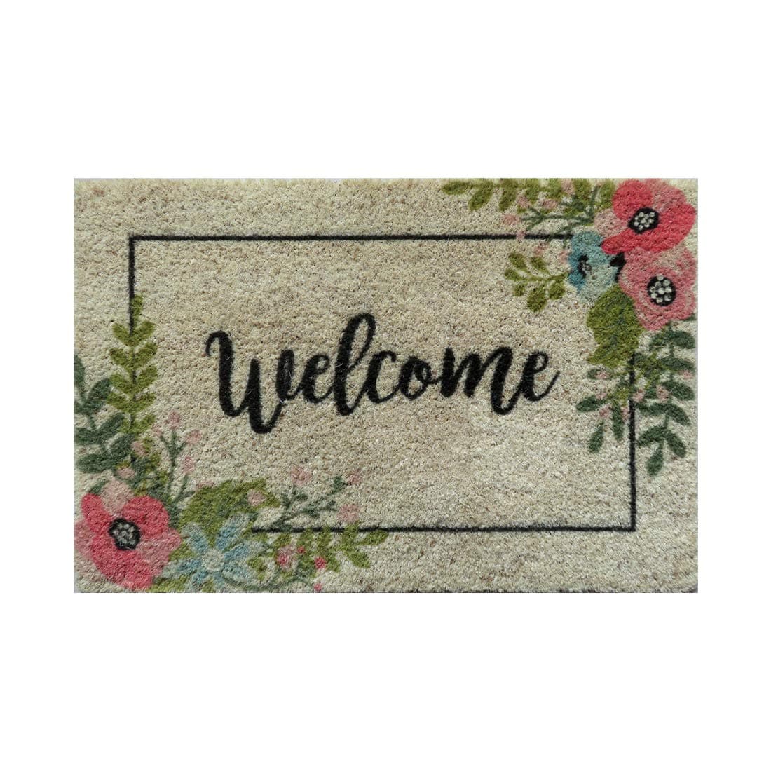 ATMAH Garden Themed Coir Rectangular Door Mats (Multicolour, Coir, 40Cm X 60Cm) (Welcome Flower)