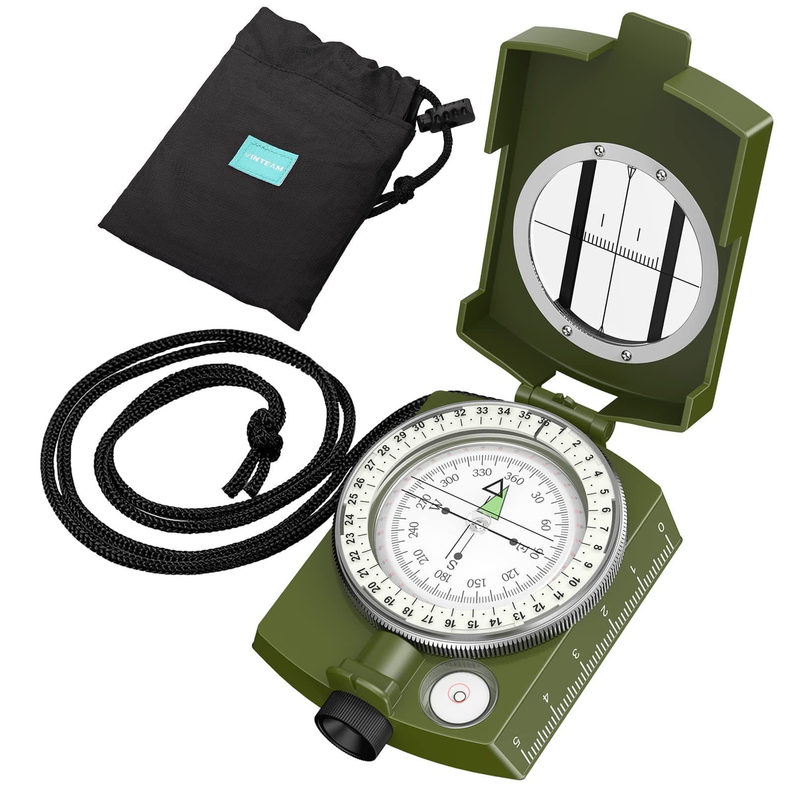 VINTEAM Waterproof and Shockproof Compass Hiking with Fluorescent Design, Adjustable Diopter Sighting Lens, Multi-functional Compass Navigation for Hiking Camping Adventure