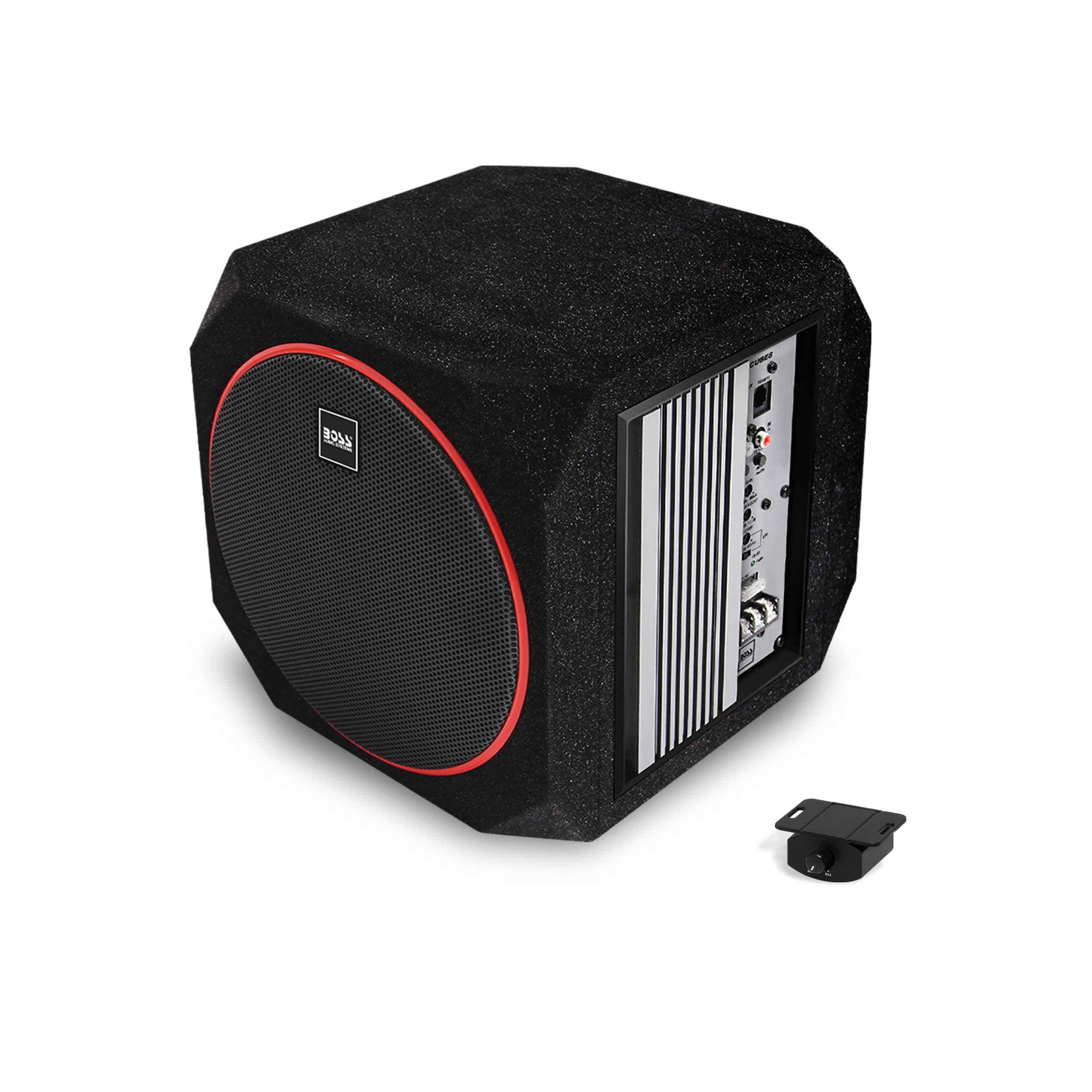 BOSS Audio Systems CUBE8 Car Subwoofer and Amp Package – Built-in Amplifier, 8 Inch Subwoofer with Passive Radiator, Remote Subwoofer Control