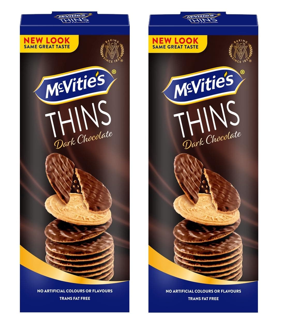 McVities Thins Dark Chocolate Crispy Biscuits with 40% Dark Chocolate & 38% Cocoa Solid, (Pack of 2-150gm Each)