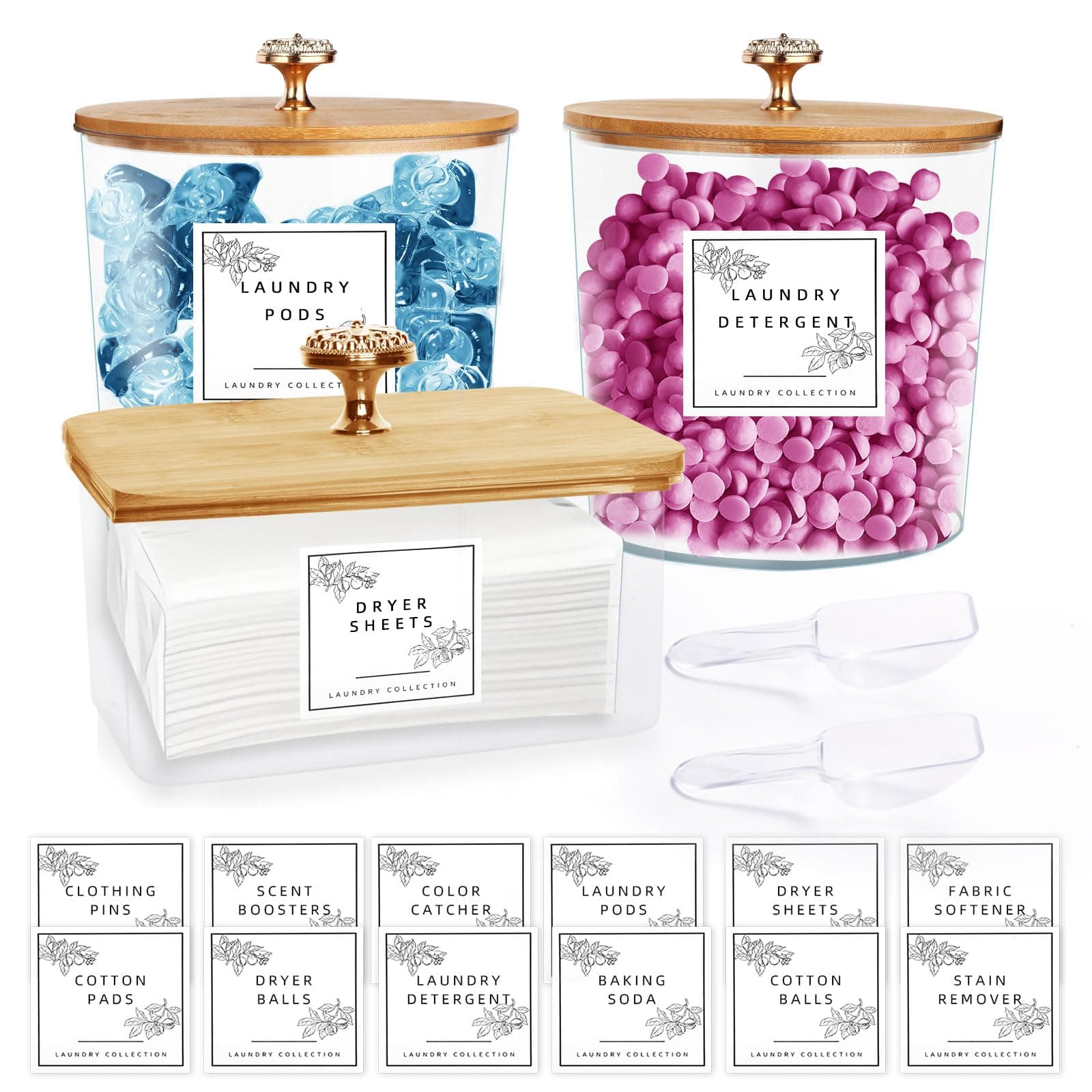 3 Pack Laundry Room Organization Storage Containers Acrylic Jars and Dryer Sheet Holder with Lids and Labels for Laundry Detergent Laundry Pods Containers Dry Sheet Organizing