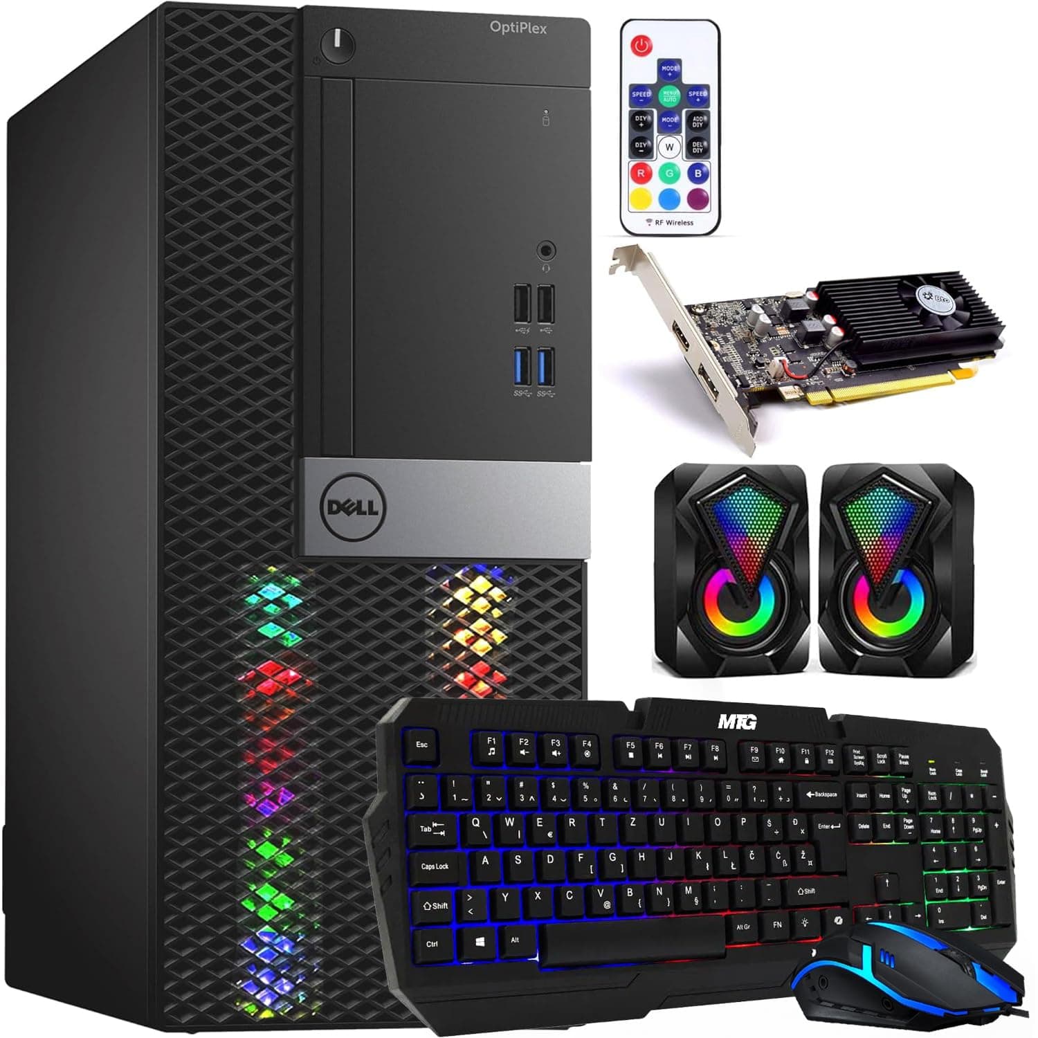 DELL RGB Gaming Tower Computer - Core i5 6th Gen, GTX 1050 Ti 4GB, 16GB RAM, 512GB SSD, Wi-Fi & RGB Keyboard with AI-Enabled Copilot Key, Mouse, RGB Mini Speaker Windows 11 Pro Black (Renewed)