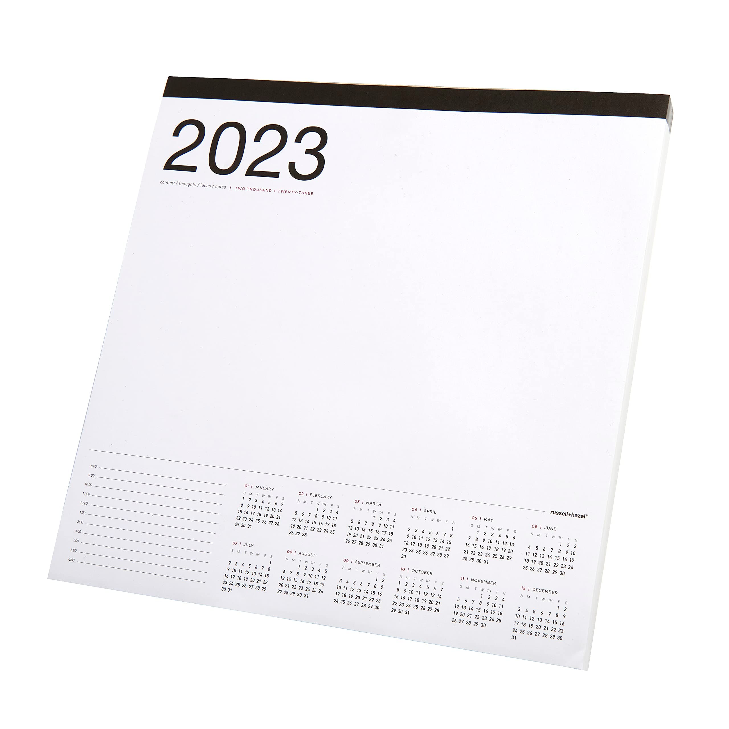 russell+hazel Smart Deck Desktop Calendar, Undated Weekly, with Year at a Glance, 150 Perforated Sheets, 12" x 12"