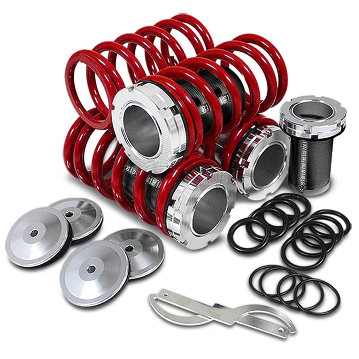 Auto Dynasty Aluminum Scaled Coilover Kit Set (Red Springs Black Sleeves), Compatible with Civic/CRX/Del Sol/Integra - EG EK DC