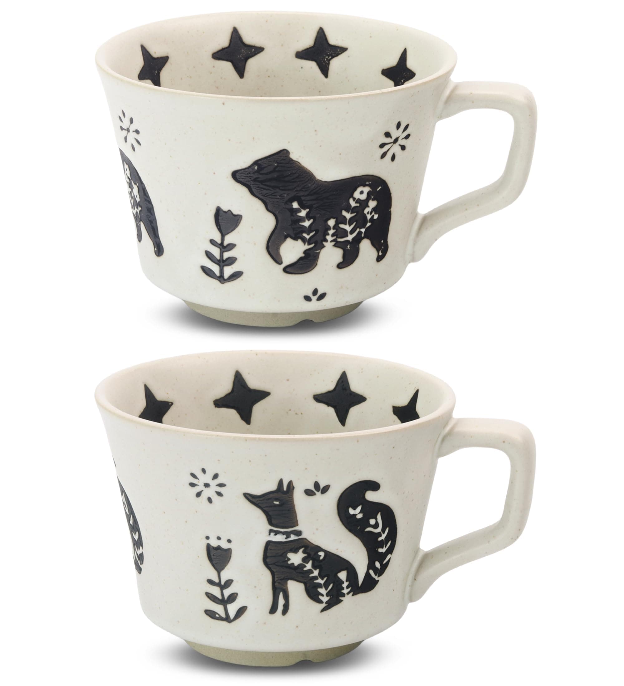 Ceramic Coffee Mug, 11 oz Small Novelty Unique Teacup with Handle, Stoneware Cup for Tea Mocha Latte Cappuccino (Set of 2, Fox and Bear)