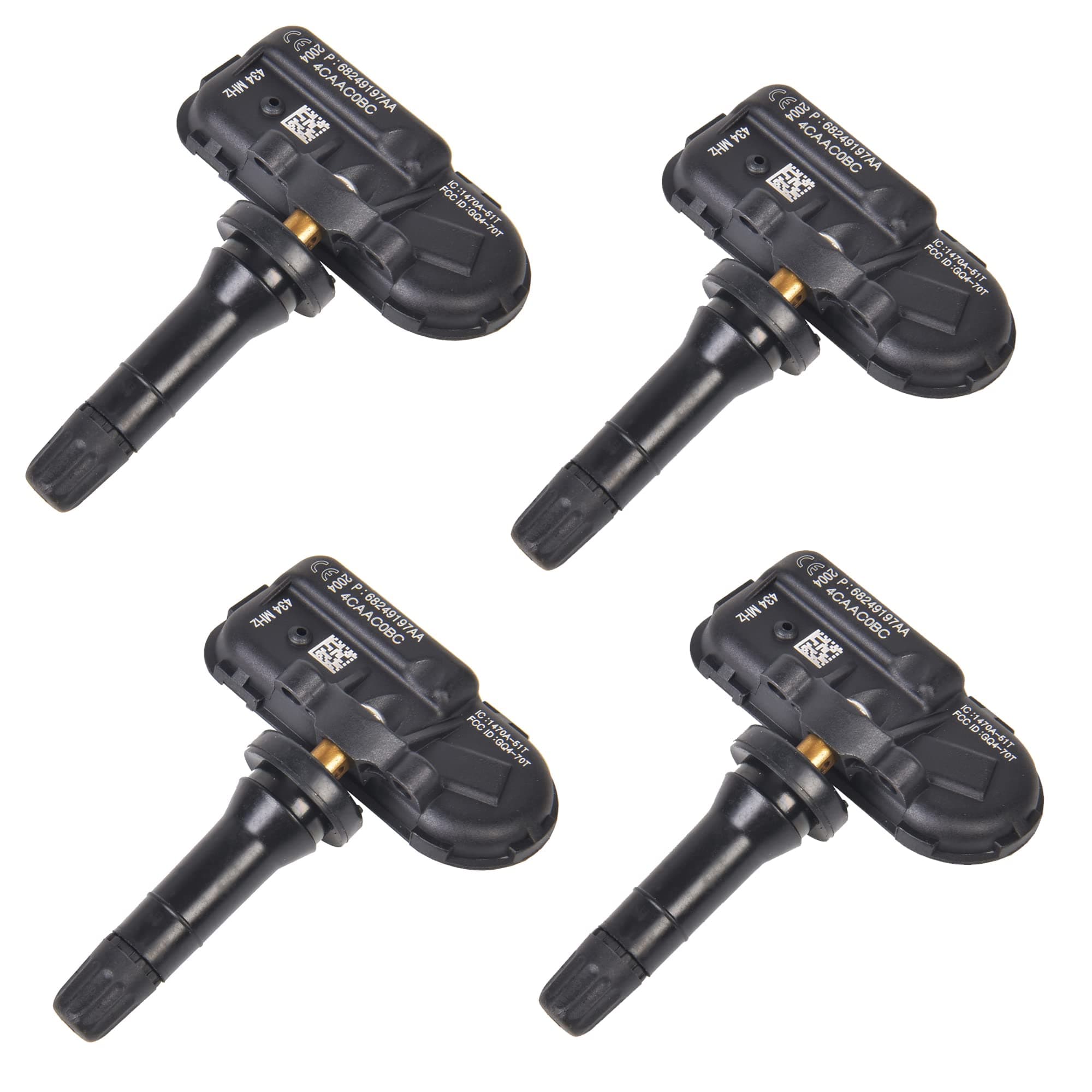 TPMS Sensor Tire Pressure Sensor Replacement Sensors 434MHz Compatible with 2014-2018 Jeep Cherokee Dodge Ram 1500 2500 3500 Replaces 68249197AA 68239720AA 4-Pack