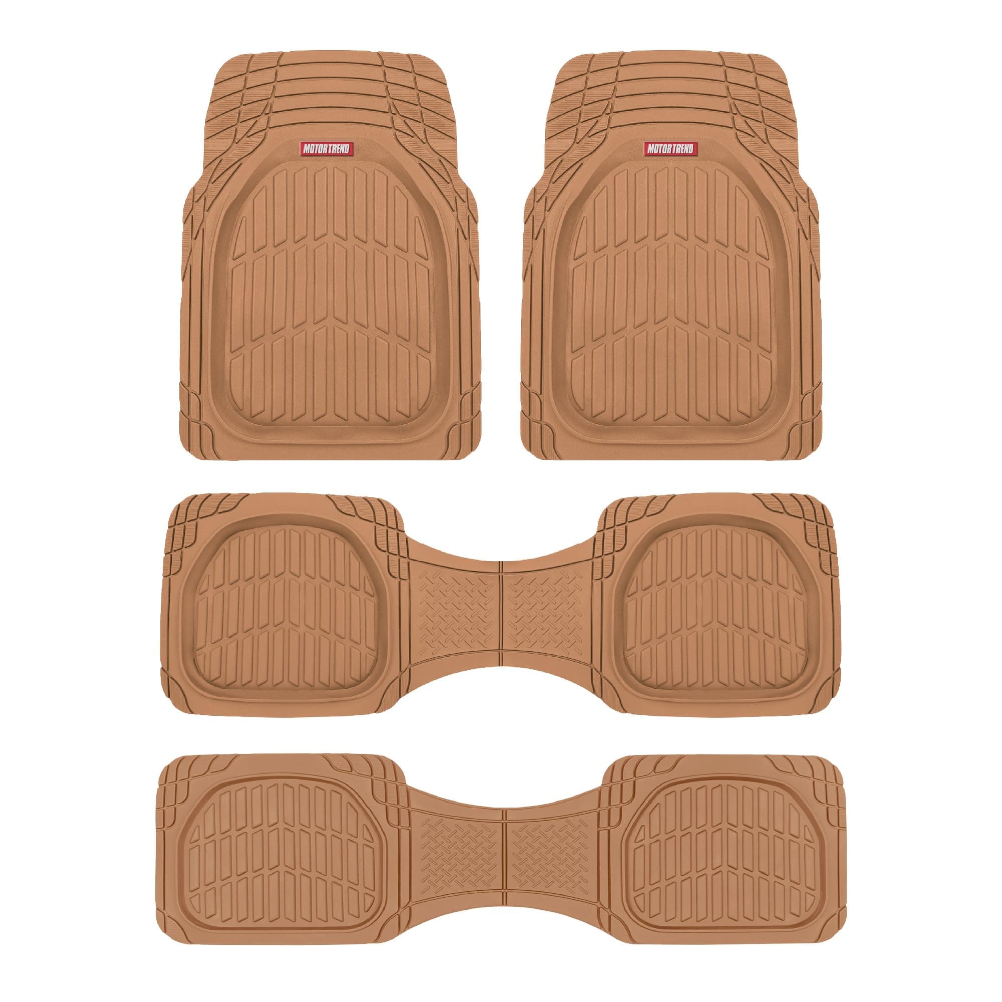 Motor Trend MT-923-920 FlexTough Contour Liners-Deep Dish Heavy Duty Rubber Floor Mats for 3 Row Car SUV Truck & Van-All Weather Protection (Beige)