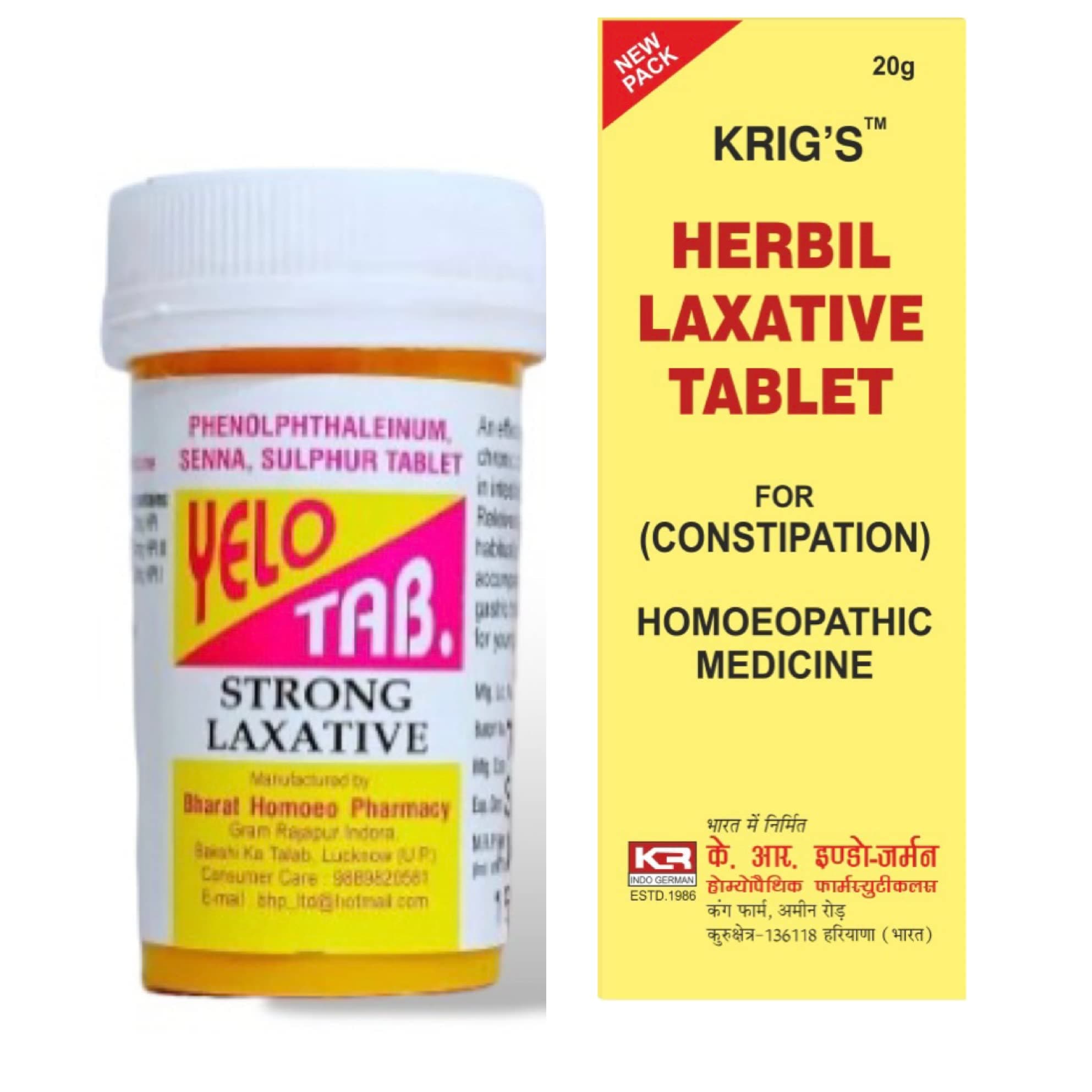 KRIG'S Abdh040 Bharat Yelo Tab Strong Laxative & Kr Herbal Lax Tabs (2Pcs) Combo