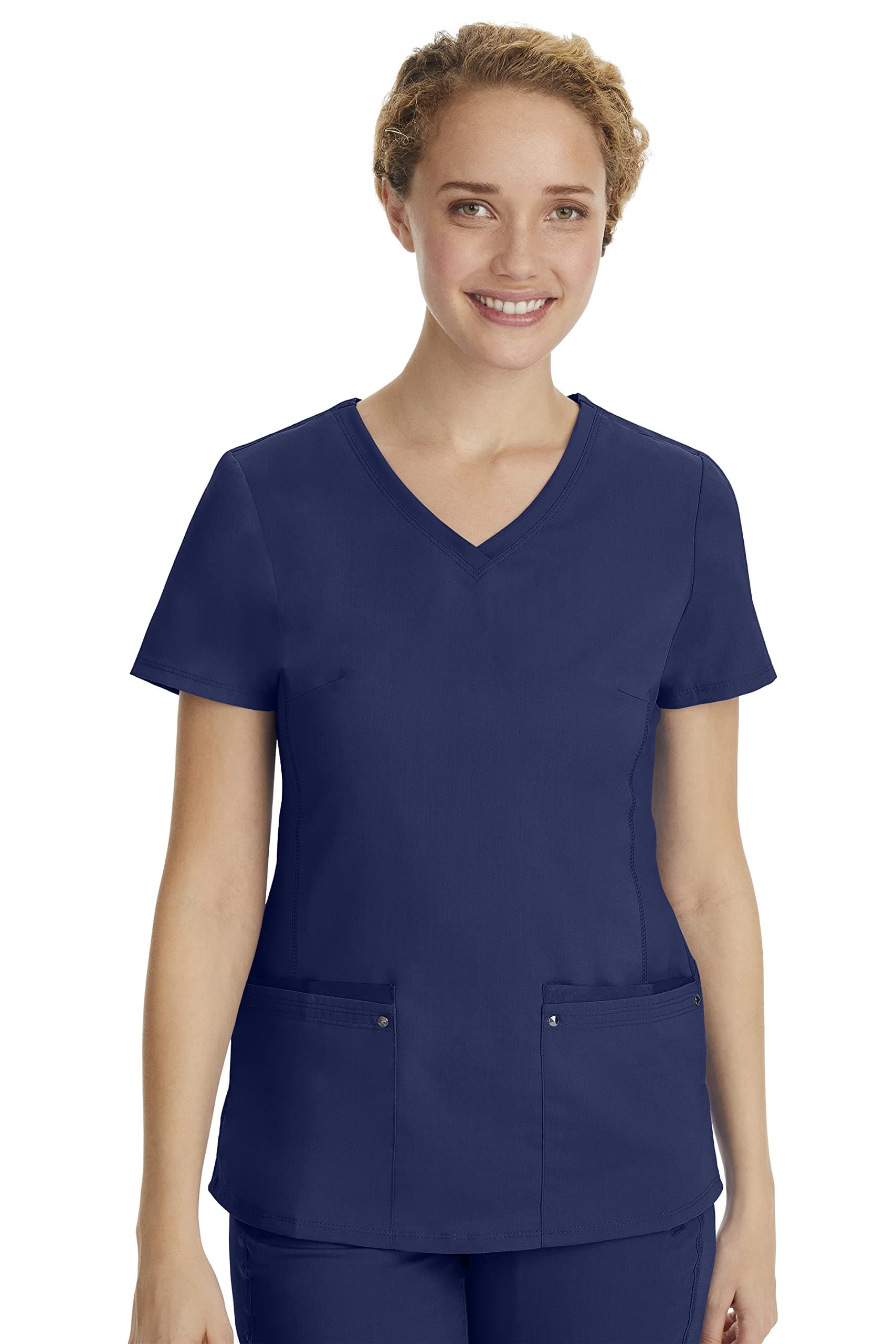 Healing Hands Women's Scrub Top V-Neck with 2 Pockets, 2-Way Stretch, and Yoga Knit Side Panels for Slim Fit- 2245