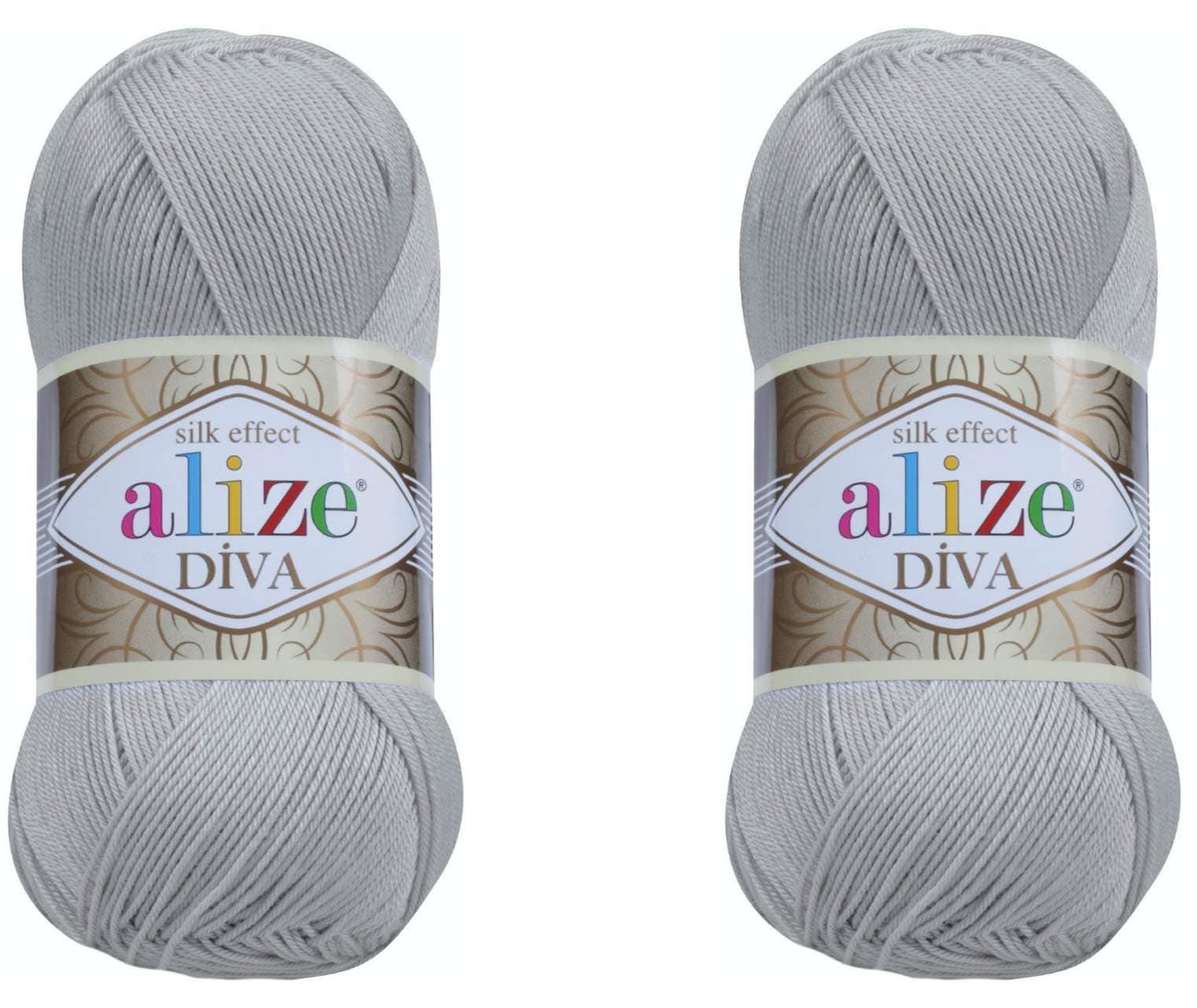 Diva Hand Knitting Yarn - 100% Microfiber Acrylic With Silk Effect - Crochet Art Lace Craft - 2 Skeins, 200gr, 767 Yds (355-Grey)