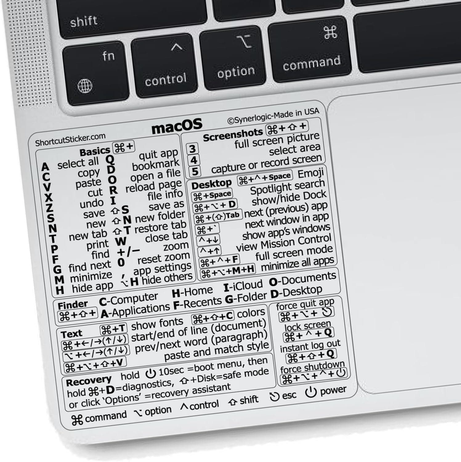 Mac OS Shortcuts Sticker for Air/Pro | Keyboard Stickers for macOS | Laminated Vinyl MacBook Cheatsheet | MacBook Shortcuts 2026 (Clear/Black)
