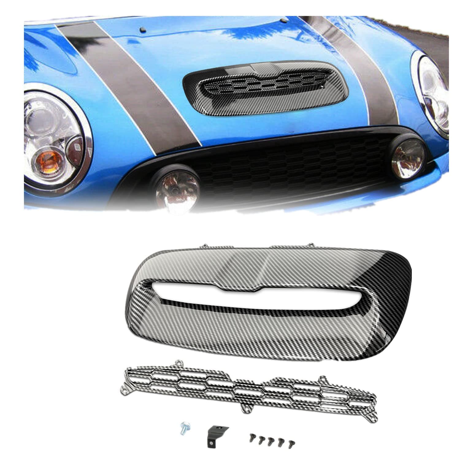 Kojem Mini Cooper Hood Scoop Compatible with 2007-2013 Mini Cooper S R55 R56 R57 R58 R59 Air Intake Vent Carbon Fiber Printing