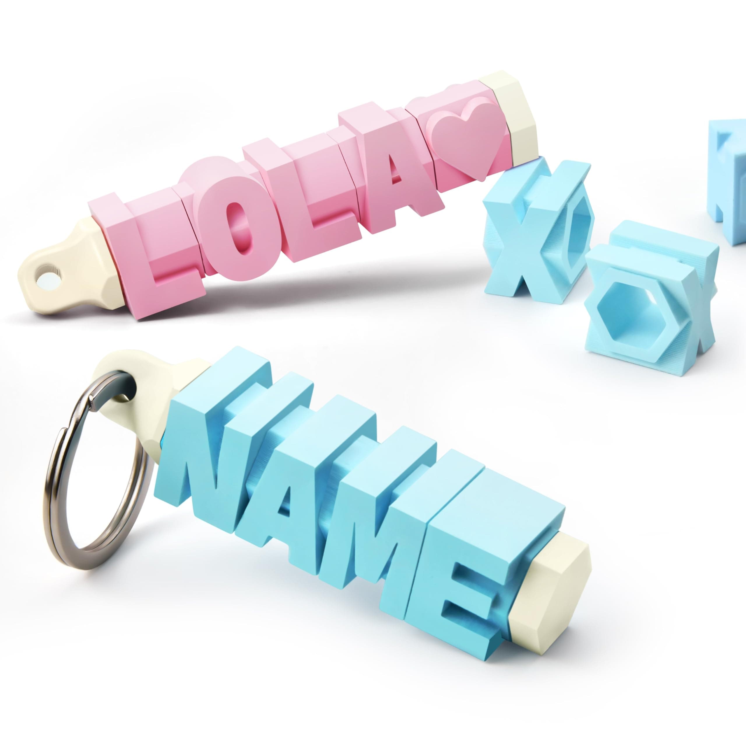 3D Printed Personalized Name Keychain - Cute Customized Key Chains Gift for Him, Her, Kids, Teen, Couples, and Friends