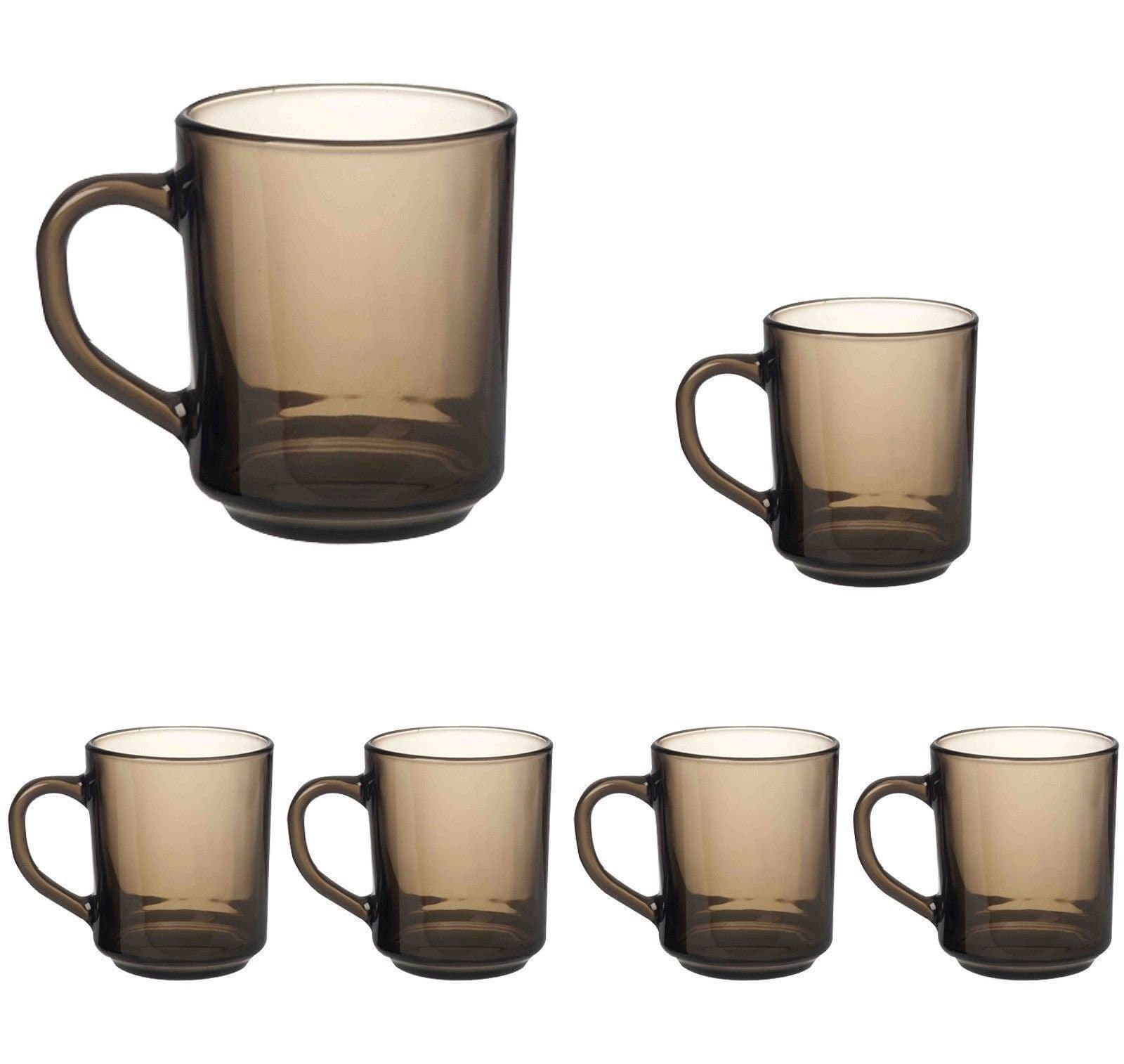 Smoky Brown Tea Coffee Cup with Handle Quality Simple Design Set of 6