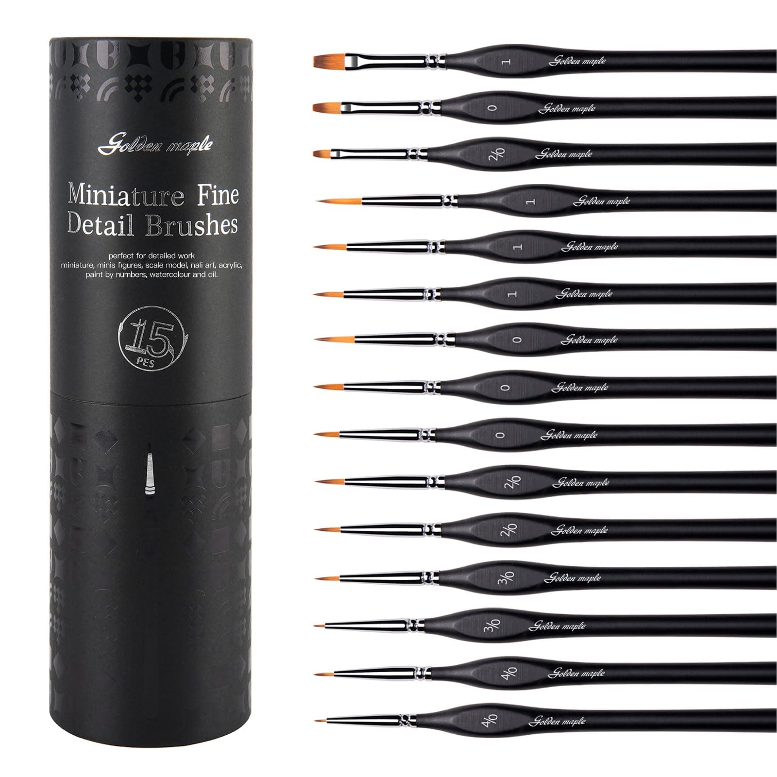 Miniature Paint Brushes, 15PC Model Brushes Micro Detail Paint Brush Set, Fine Detailing for Acrylics, Oils, Watercolors & Paint by Number, Figurine (Black)