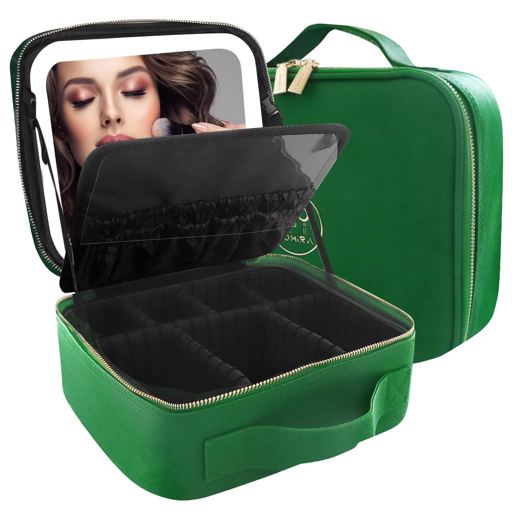 MOMIRA Makeup Box with Mirror, Cosmetics Storage Box, Cosmetics Box, Makeup Case, With Adjustable Dividers, 3 Color Adjustable LED Lights, Makeup Brush Case, Handheld, Large Capacity, Freestanding,