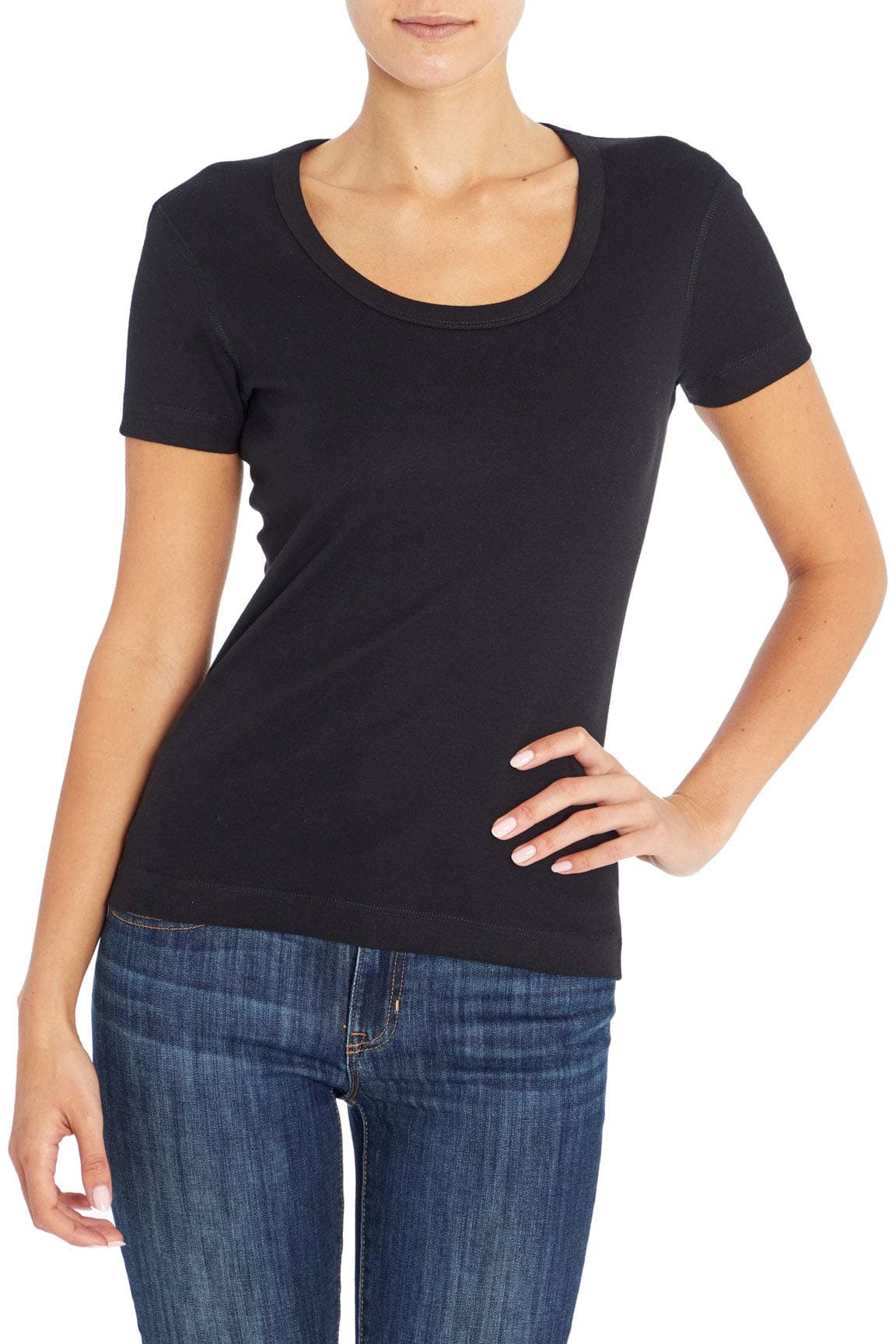 Three Dots Women's Short Sleeve Scoop Neck Top