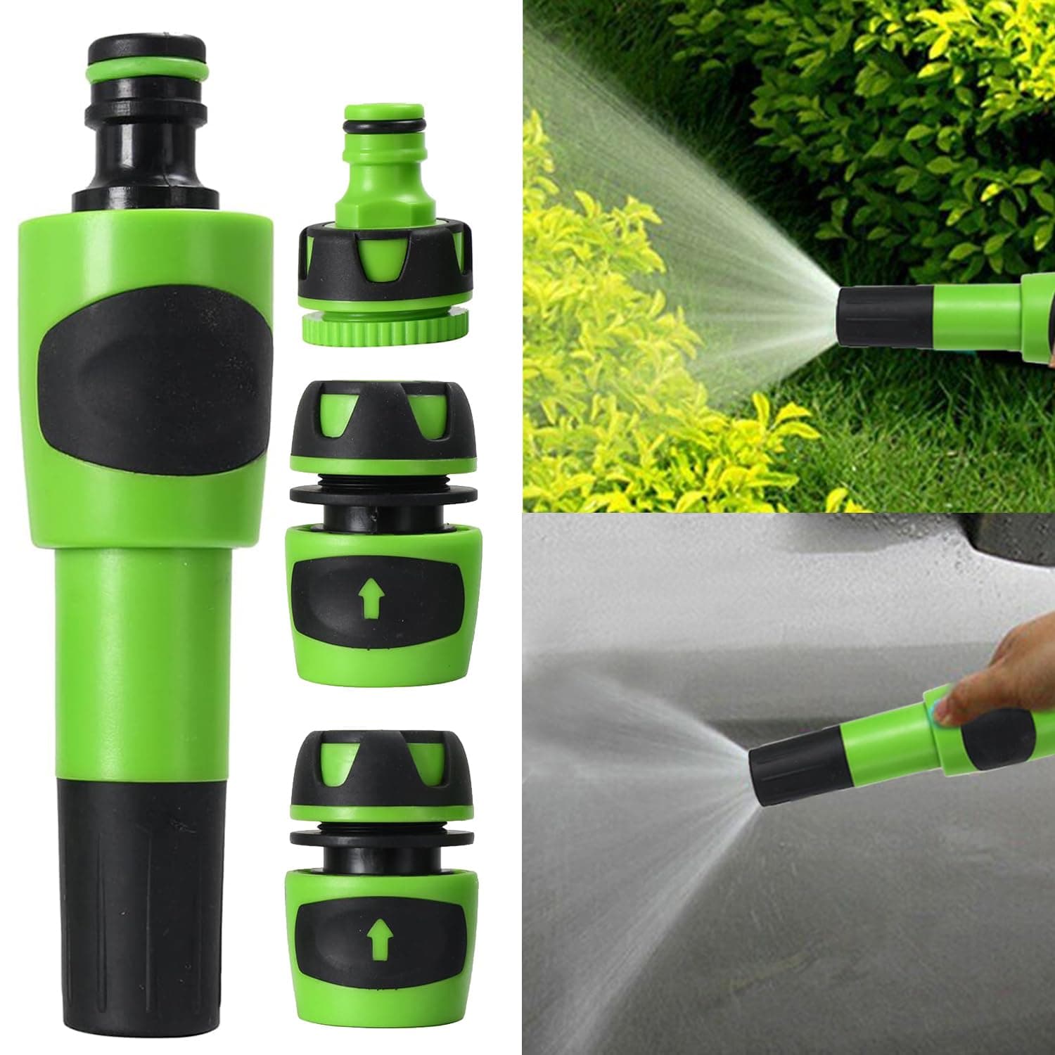 OUTO 4 Pcs Hose Water Pipe Connector Set 1/2"-3/4" Tap Adaptor & Adjustable Grip Nozzle for Lawn Garden Yard Car & Bike Washing Accessories Baby Bath Garden Toys