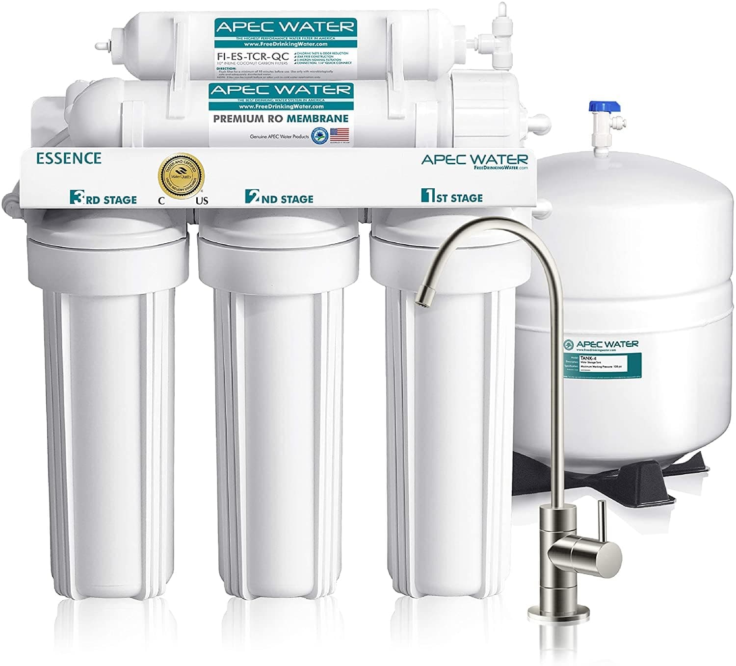 APEC Water 5-Stage Under Sink Reverse Osmosis Water Filter System, ROES-50 Essence Series, WQA Certified, 50 GPD, Reduces 99.99% of Contaminants, Home Water Filtration, DIY Install