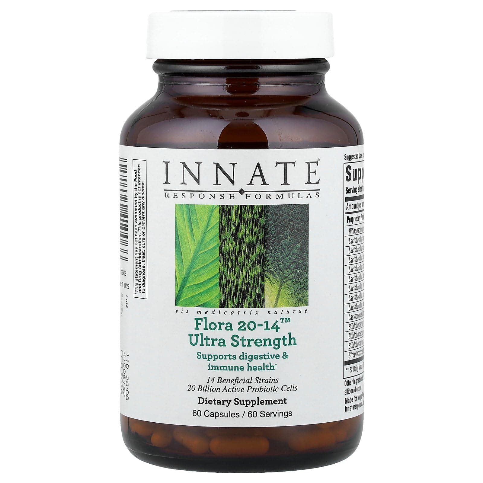 Innate Response Formulas Flora 20-14 Ultra Strength - Probiotic Supplement with 20 Billion CFU - 14 Probiotic Strains - Vegetarian and Non-GMO - Made Without 9 Food Allergens - 60 Capsules