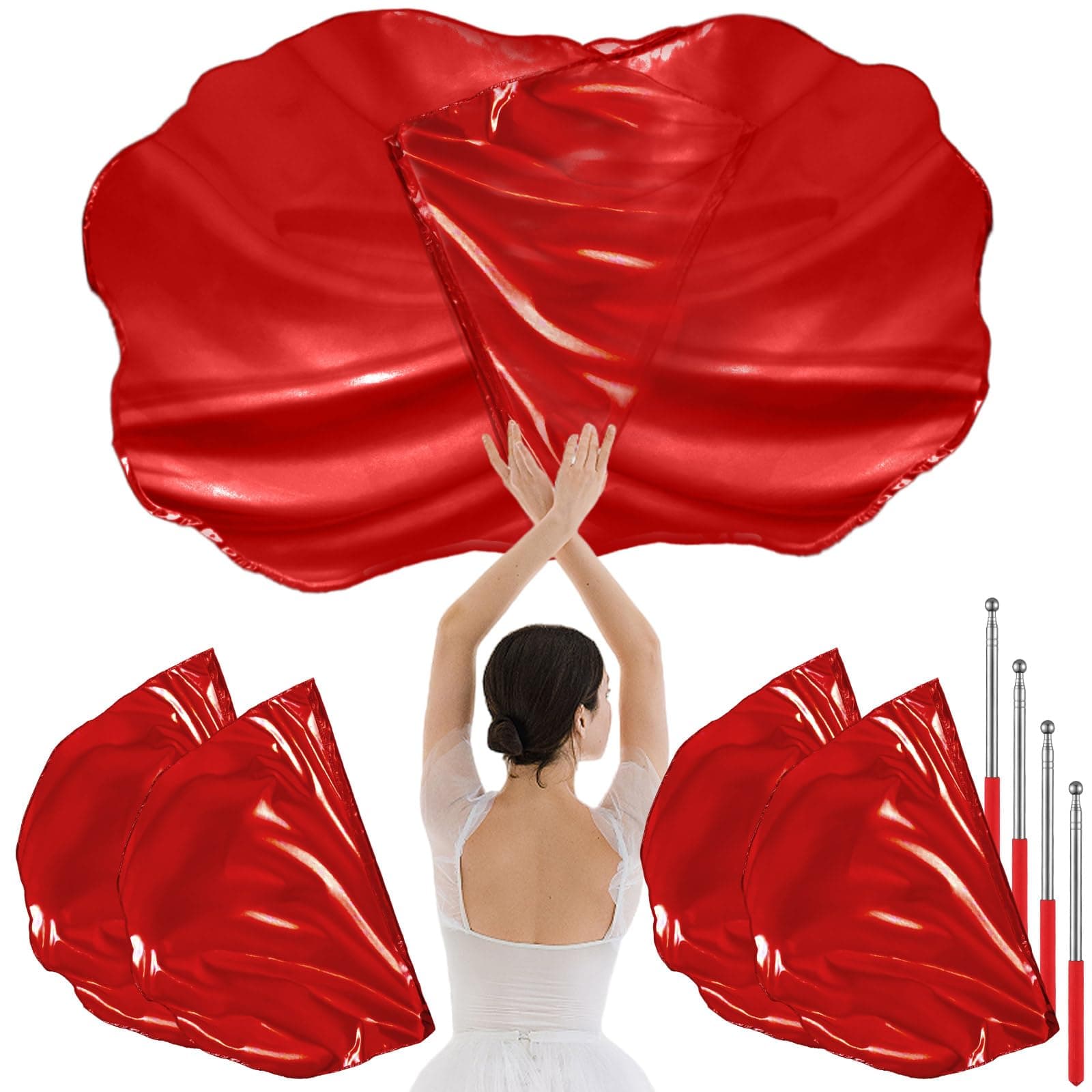 HunnmingRe 4 Set Worship Flags for Dance Praise Church Flags with 4 Pcs Scalable Rod for Girls Adults Practice Performance Semicircle Angel Wing