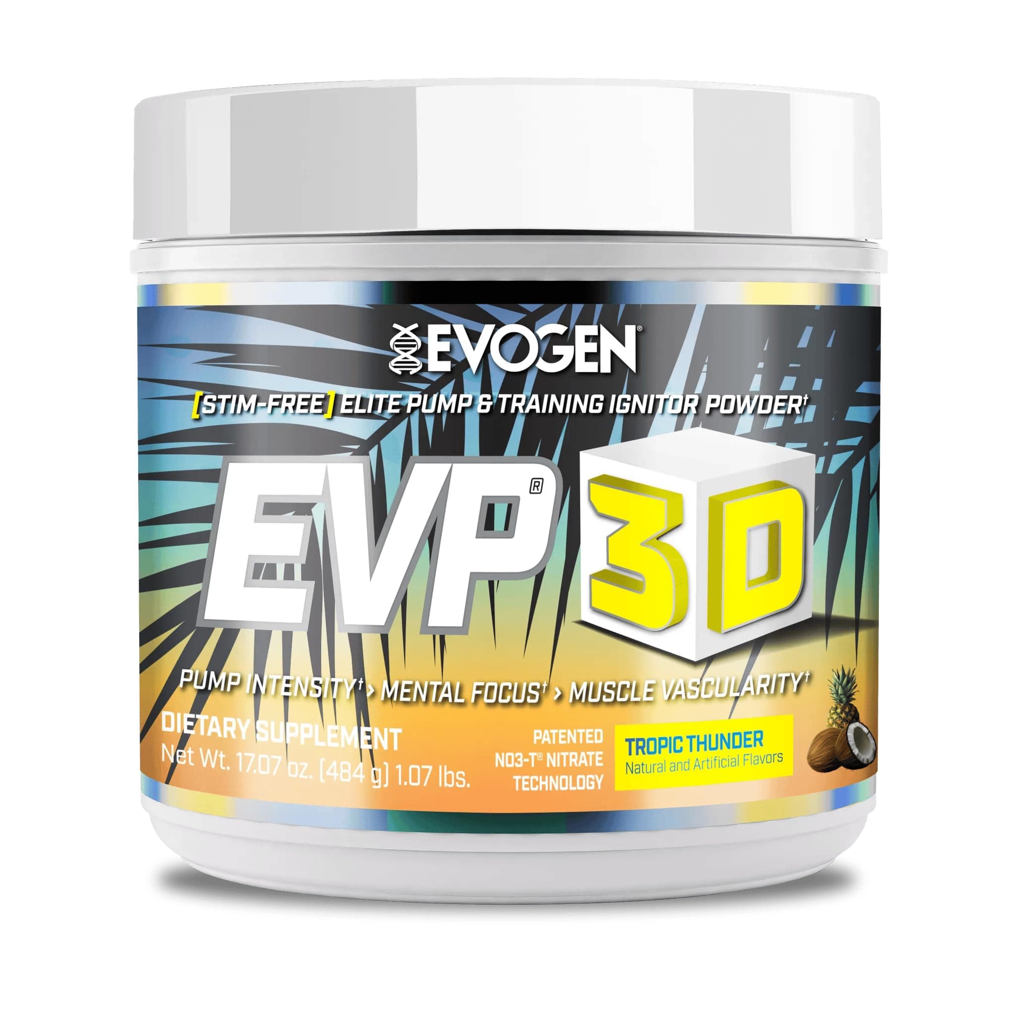 EVP 3D Stimulant Caffeine Free | Extreme Pre Workout | Pump Ignitor | Arginine Nitrate | Citrulline | Beta Alanine| Lions Mane | 40 Servings | (Pineapple Coconut) Tropic Thunder