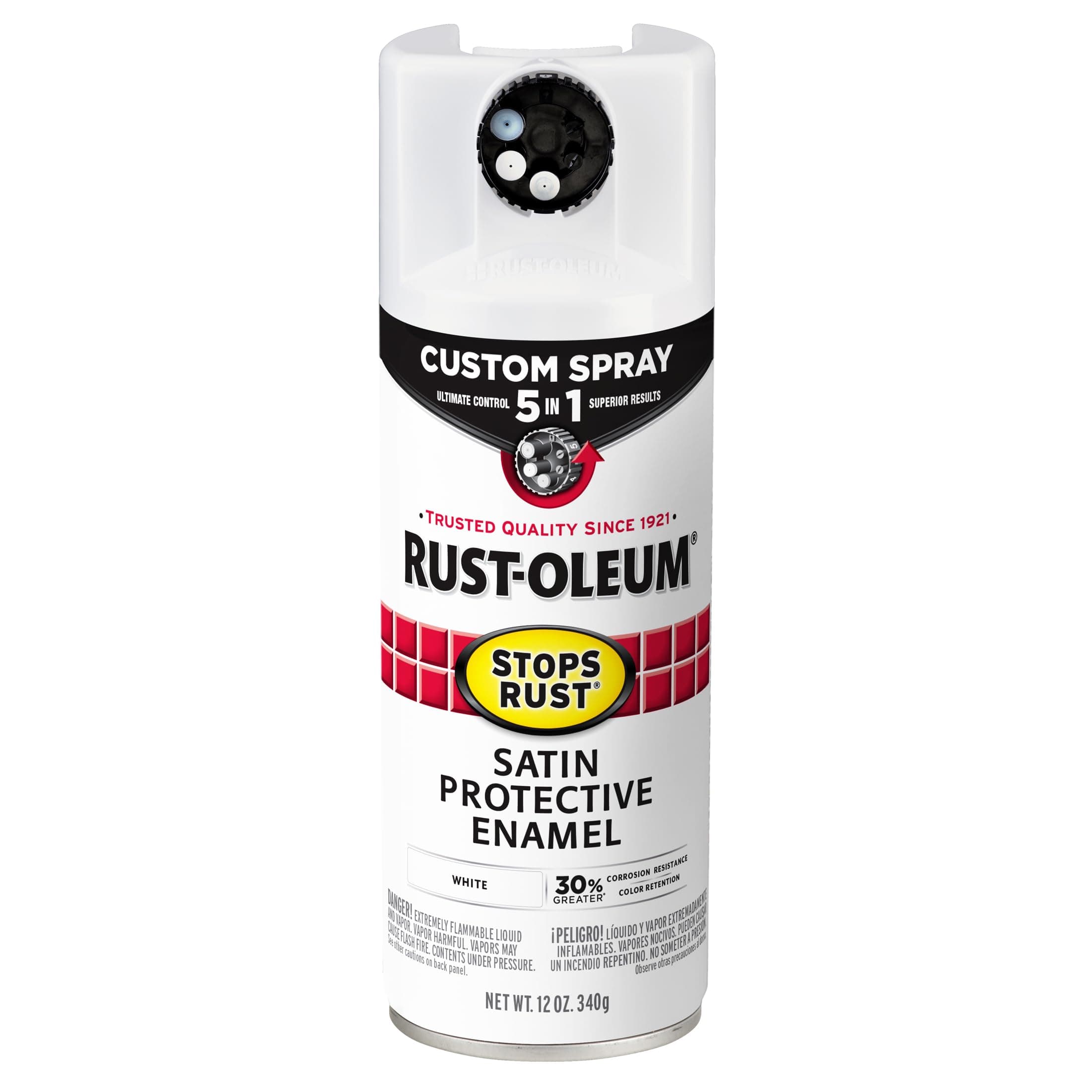 Rust-Oleum 376870 Stops Rust Custom Spray 5-in-1 Spray Paint, 12 oz, Satin White, (Pack of 1)