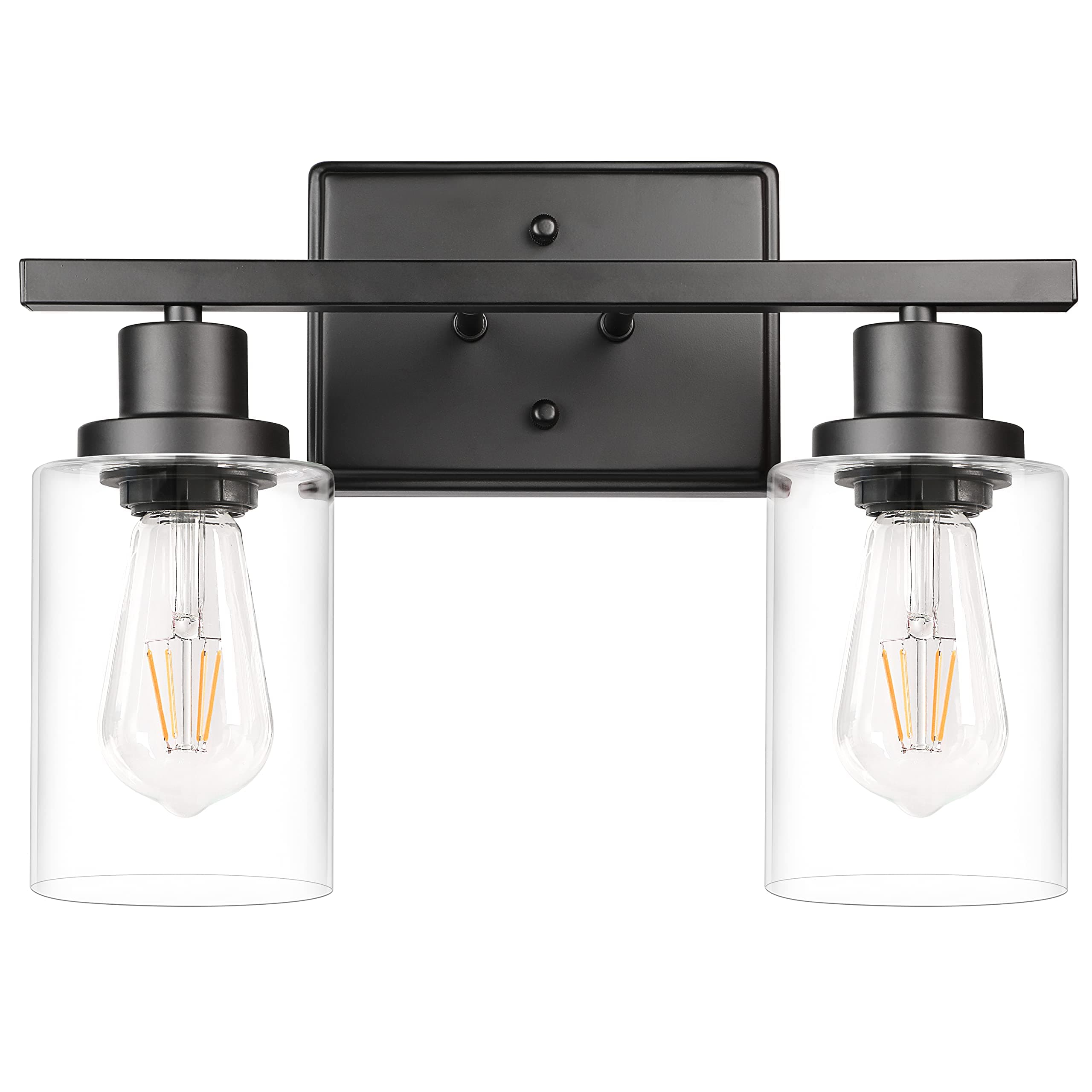 Ascher 2-Light Wall Sconces, Modern Vanity Light Fixture Black Finish, Wall Light with Clear Glass Shade for Mirror Hallway Bedroom, E26 Base (Bulbs Not Included)