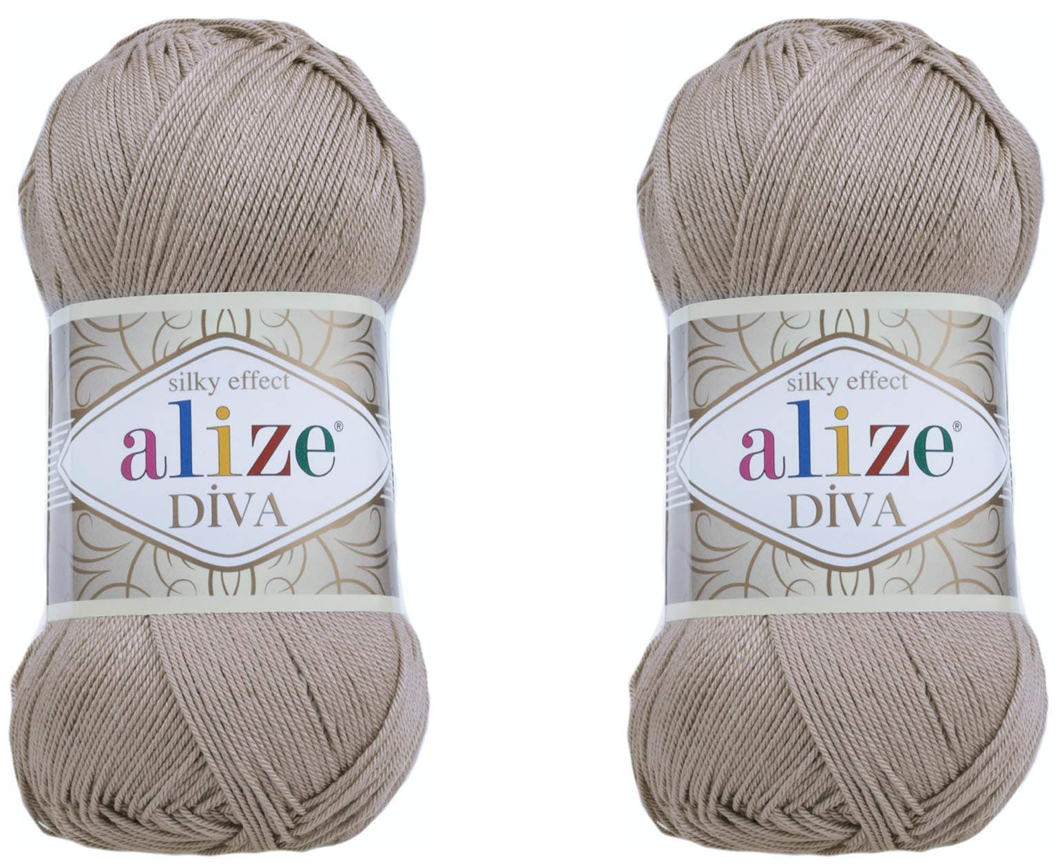 Diva Microfiber Acrylic Yarn - Silk Effect Thread for Crochet & Lace Craft - Beige (167), 200gr, 767 yds, Lot of 2 Skeins