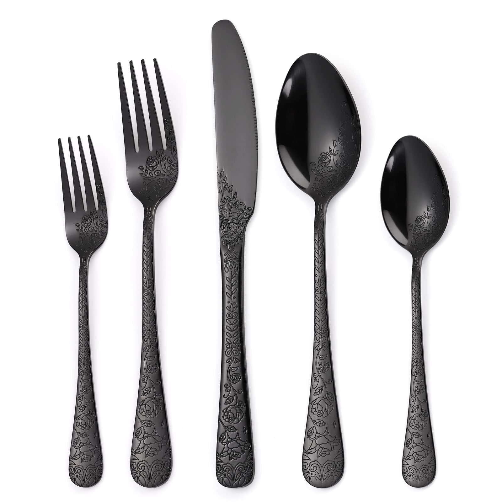 40-Piece Unique Silverware Set,OIULO Embossed Pattern Flatware Set for 8,Stainless Steel Silverware Flatware Cutlery Set,Vintage Fine Utensils Include Knife/Fork/Spoon,Mirror Finished,Dishwasher Safe