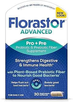 Florastor Select Gut Boost Daily Probiotic & Prebiotic Supplement for Women and Men, Boosts Good Bacteria, Saccharomyces Boulardii CNCM I-745 (30 Capsules) (Pack of 1)