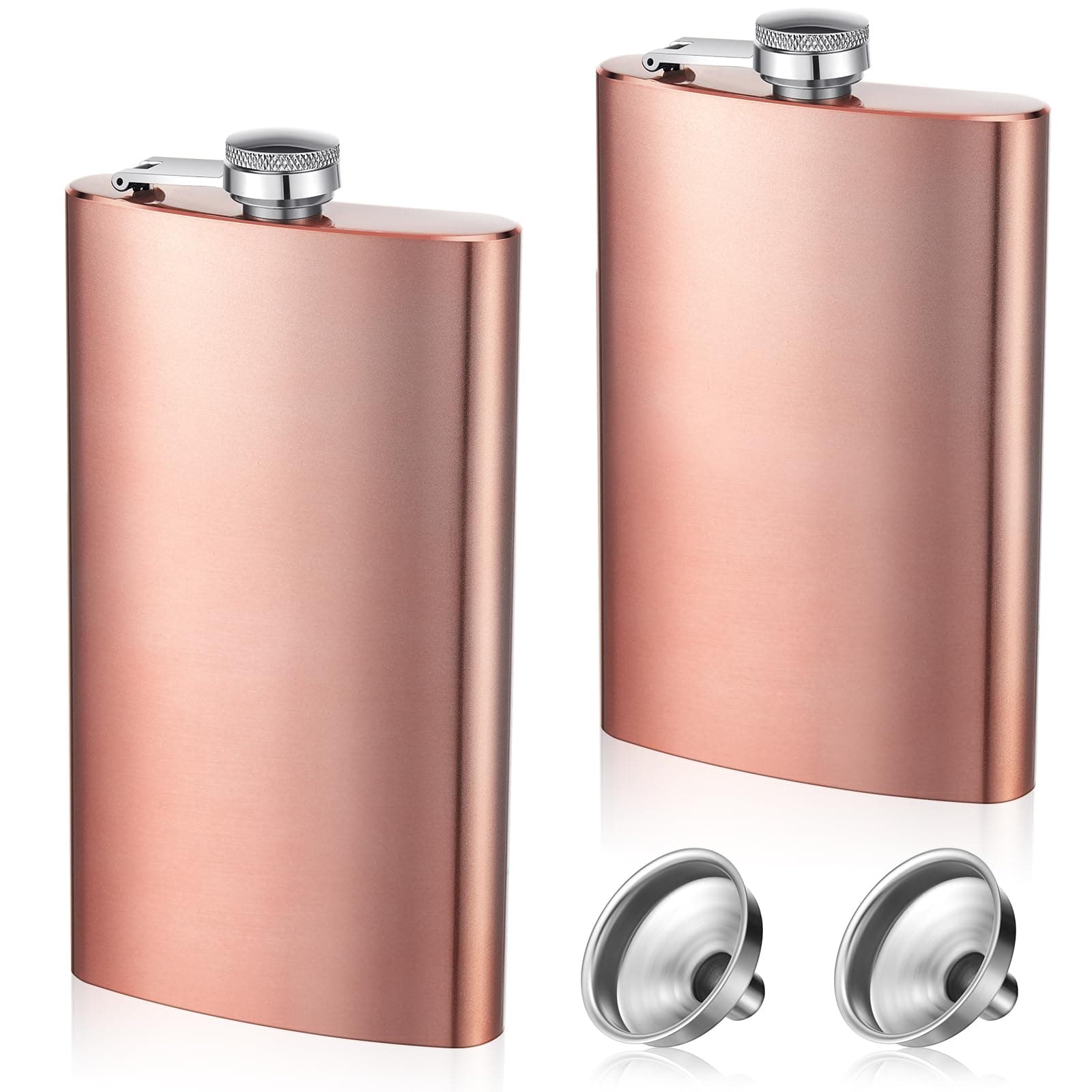2 Pcs 8 oz 12 oz Glitter Flasks for Women Rose Gold Bling Stainless Steel Cute Pink Pocket Hip Flask with Funnel for Vodka Alcohol Drink Wine Wedding Bridesmaid Groomsman Party Travel