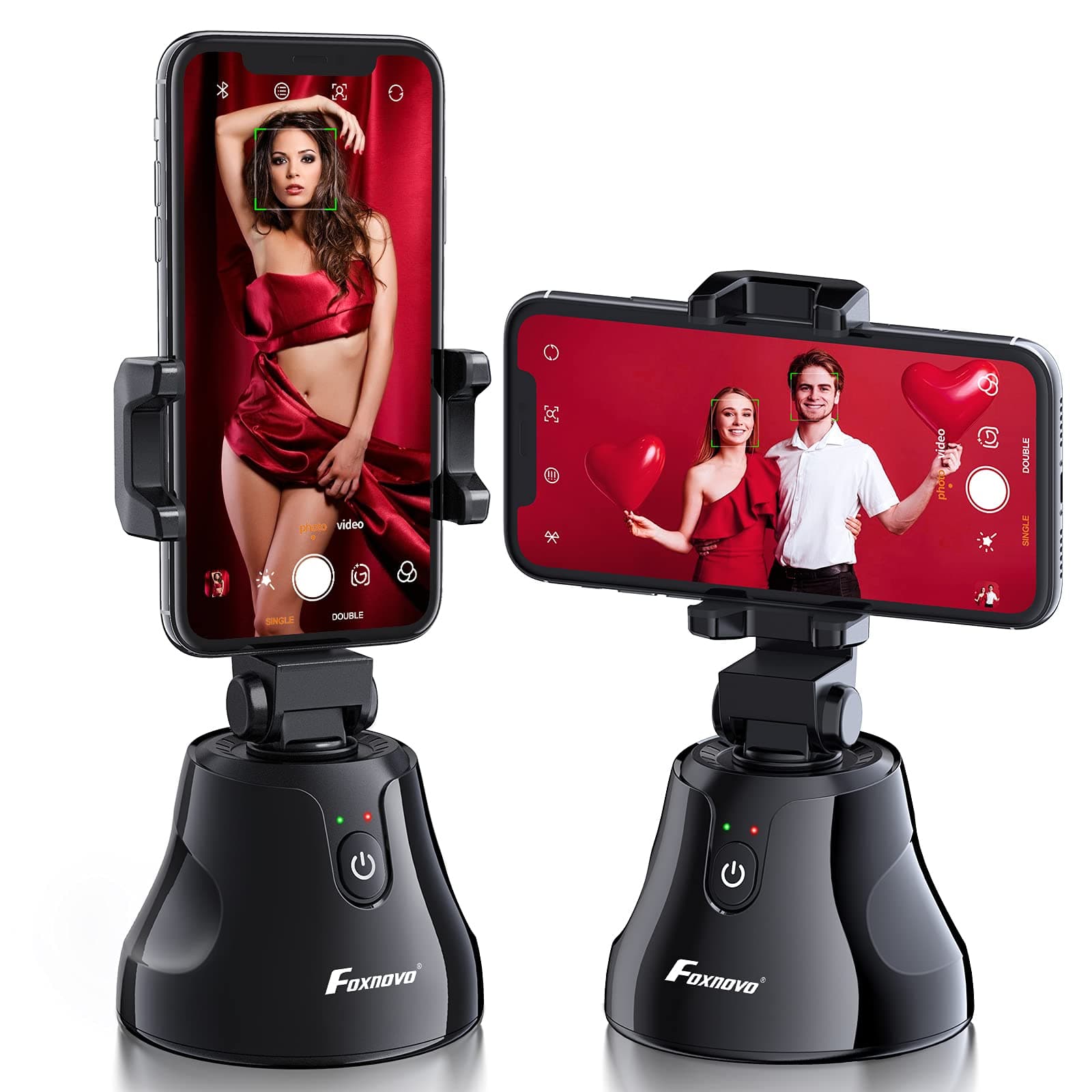 Foxnovo Smart Tracking Holder, 【Upgraded】 360°Rotation Auto Face Object Tracking Camera Phone Holder Mount, Smart Vlog Shooting Cell Phone Camera Mount for All iPhone and Android Phones (Pink)