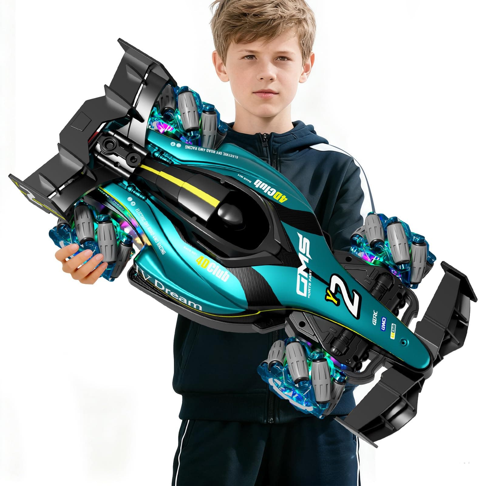 4DRC Y2 Gesture Hand Remote Control Car for Kids Age 6-12 Year Old 2.4GHz 4WD 360°Rotation Drift RC Stunt Car with Light & Music & Spray 1:12 Scale Toy Cars Gift for Boys Girls