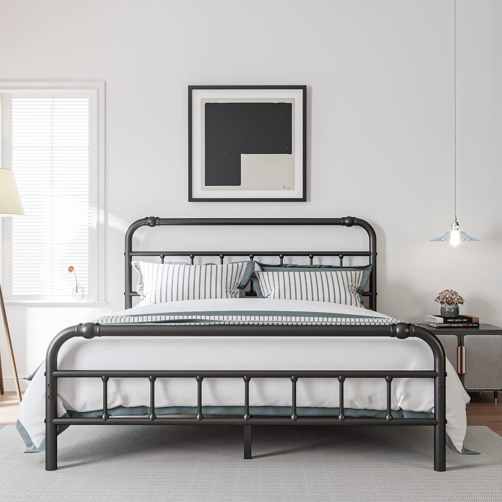 Full Size Bed Frame with Headboard and Footboard, 18 Inches High, 3500 Pounds Heavy Duty Metal Slats Support for Mattress, No Box Spring Needed, Noise-Free, Black