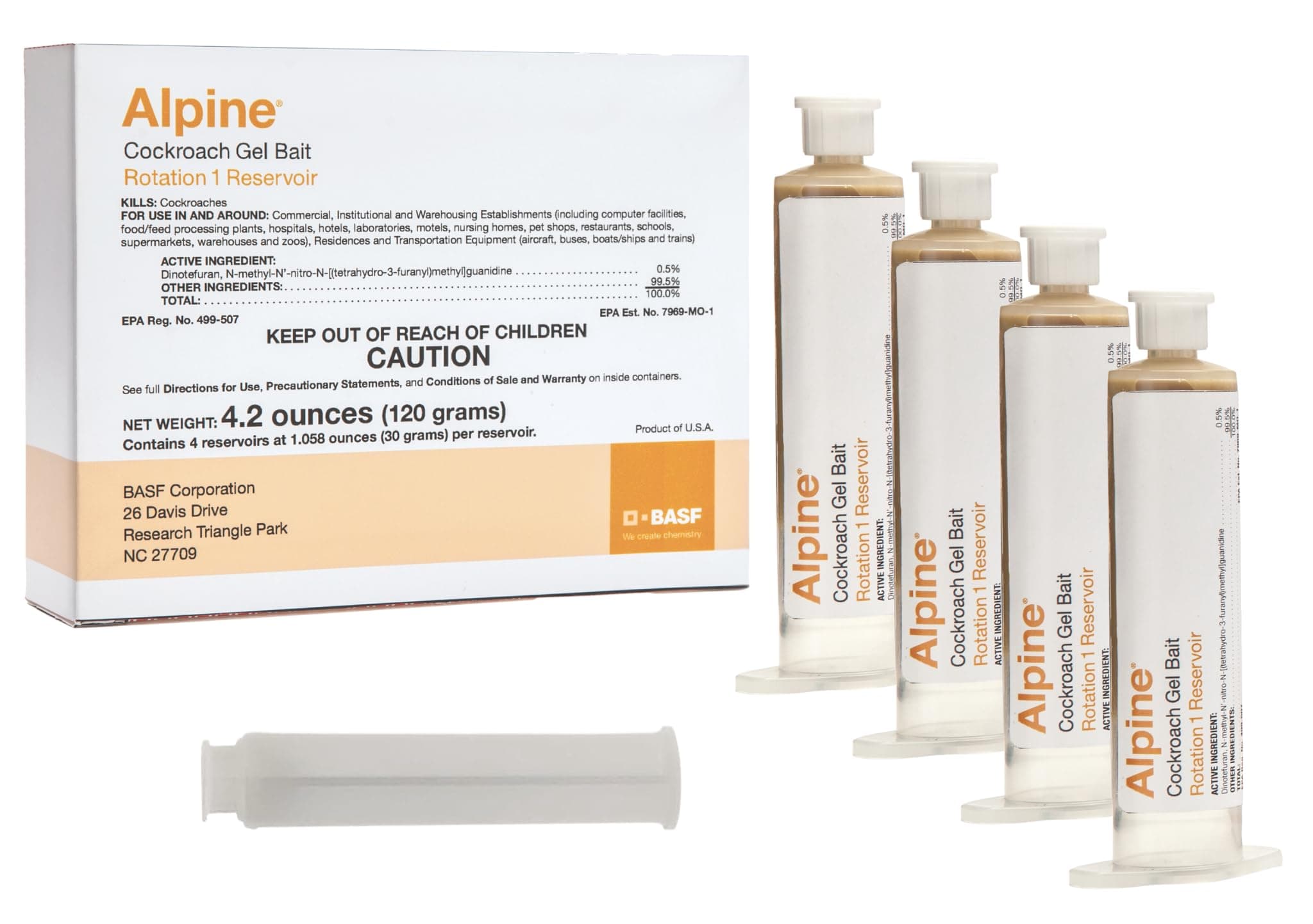 Alpine Rotation 1 Cockroach Gel Bait Roach Killer for Indoor or Outdoor Infestation Control, Syringe Applicator 30 gram, 4 Pack