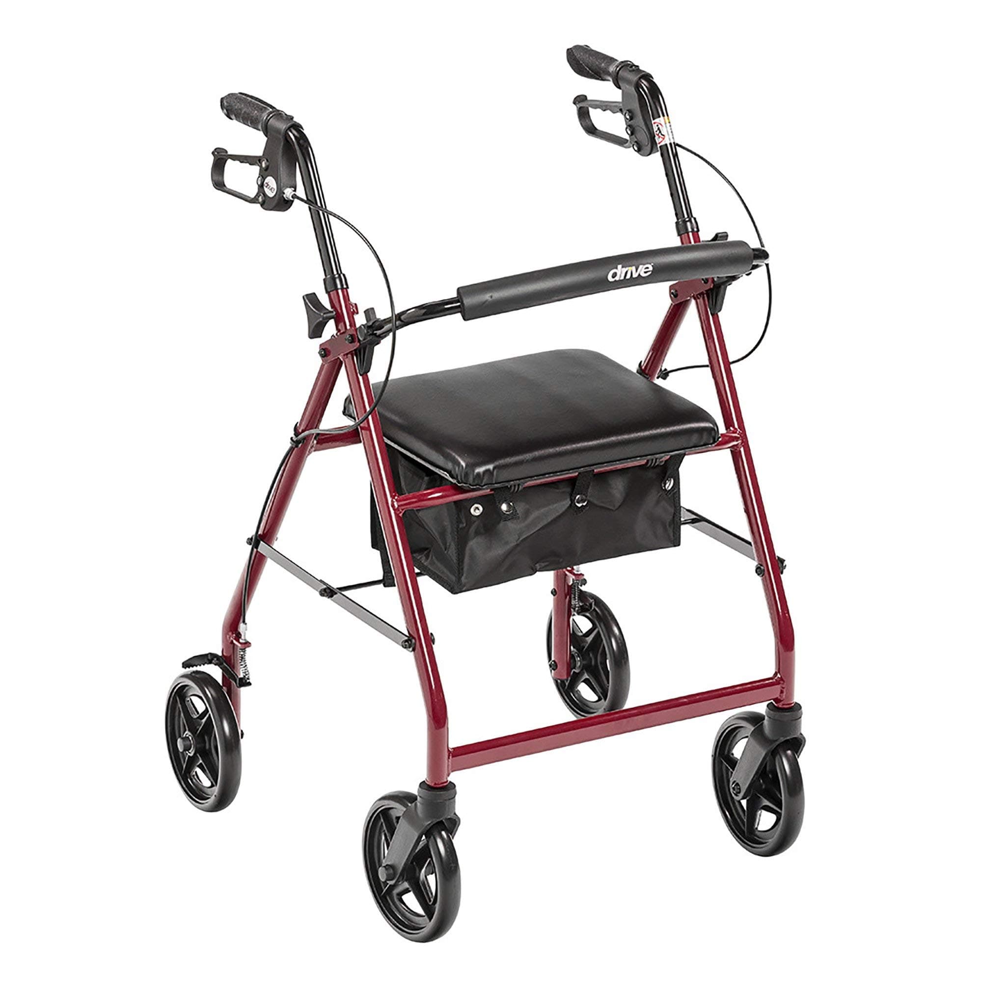 Drive Medical Aluminum Rollator Fold Up And Removable Back Support, Padded Seat With 7.5-Inch Casters, Red