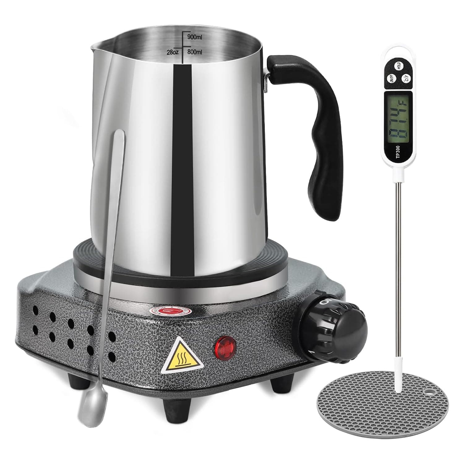 Angju Candle Making Kit with Electronic Hot Plate, Candle Making Kit for Adults, DIY Starter Candle Making Supplies, with 900ml Candle Make Pouring Pot, Stirring Spoon,Thermometers