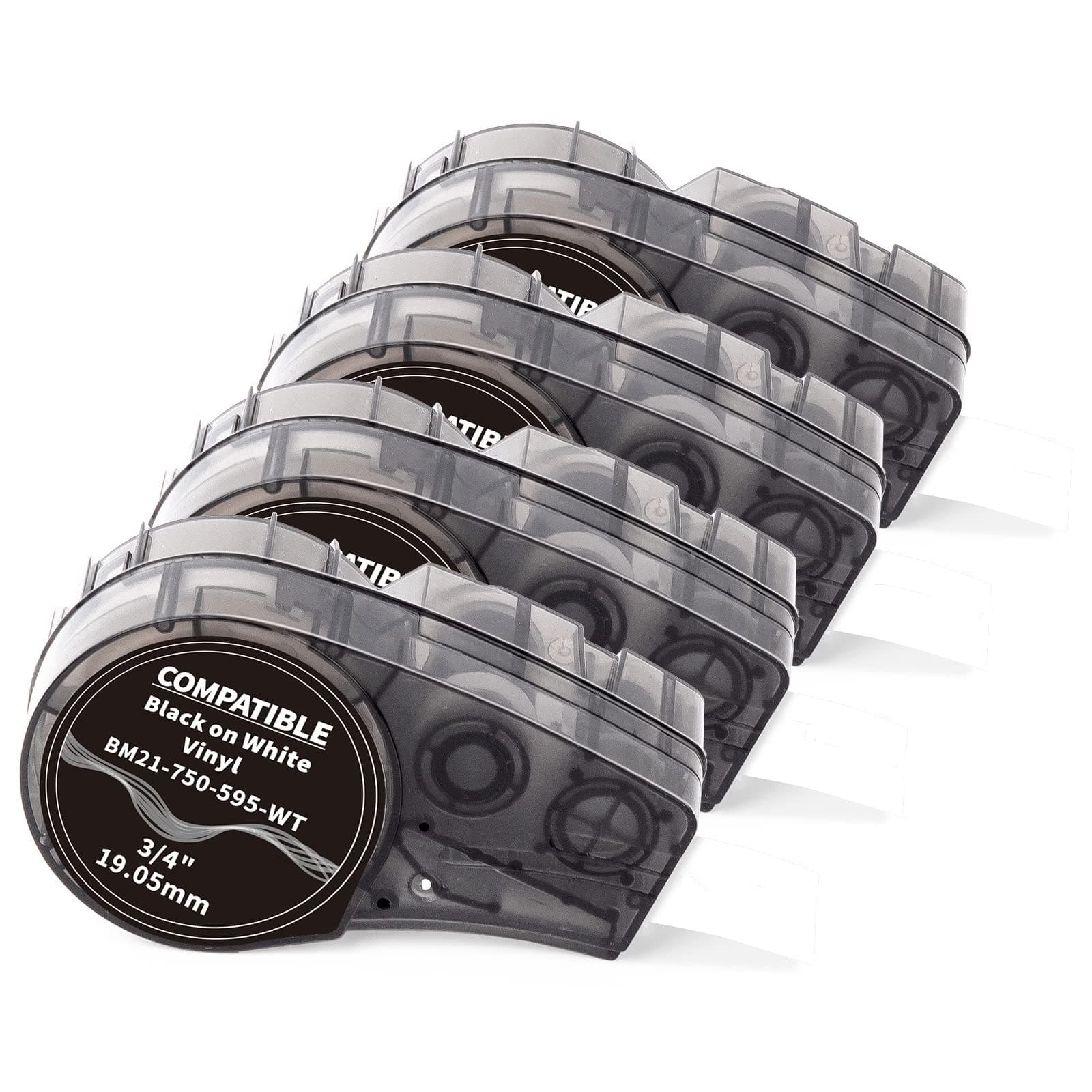 Compatible Label Tape Replacement for M21-750-595-WT All-Weather Vinyl 3/4 Inch Black on White Label Tape, High Adhesion, for Indoor and Outdoor, Lab and Equipment Labeling, 0.75 Inch, 4-Pack