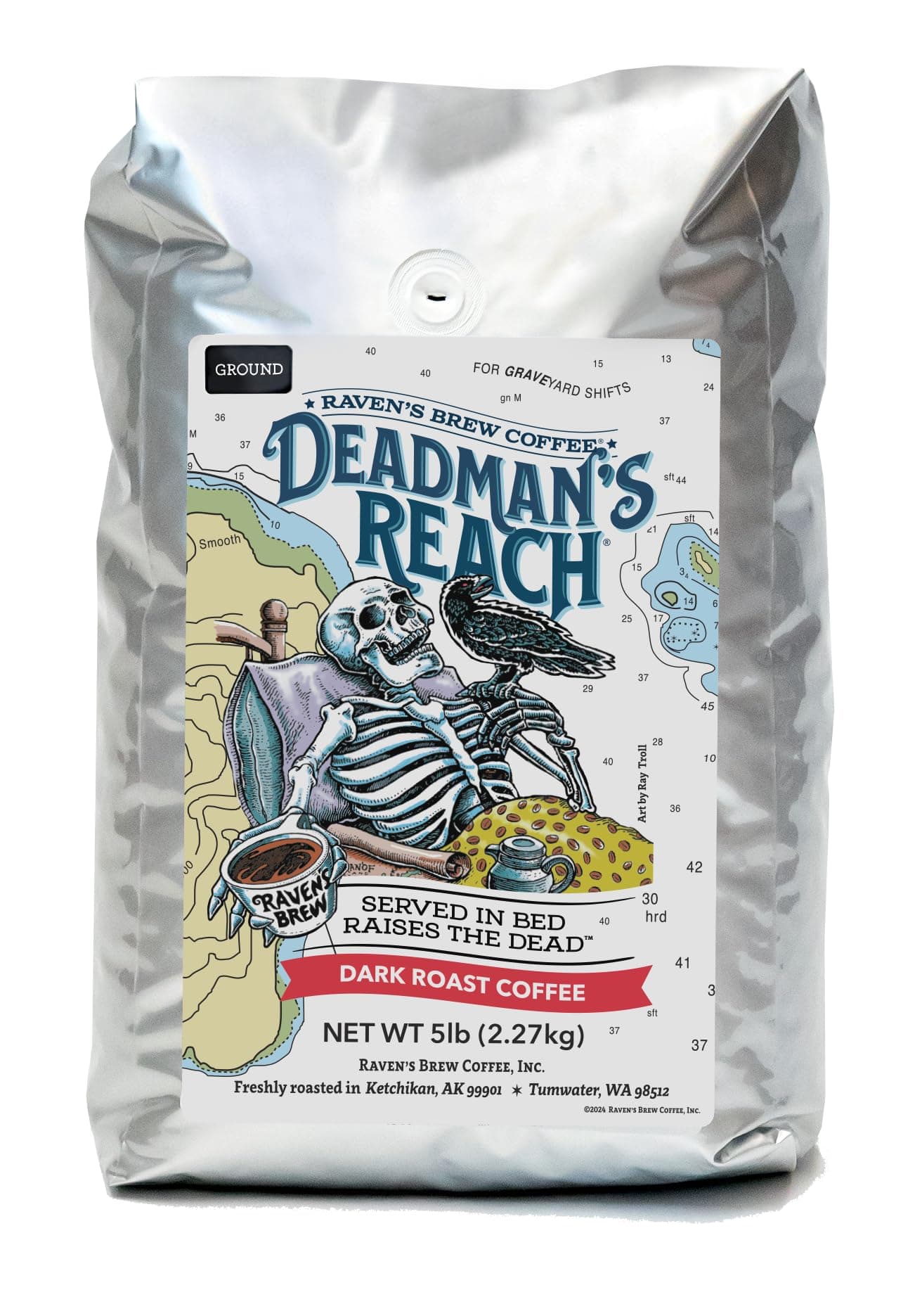 Raven's Brew Coffee 12 oz - Dark Roast - High Speed Blend with a Sweet Bite (Ground, 5 LB)