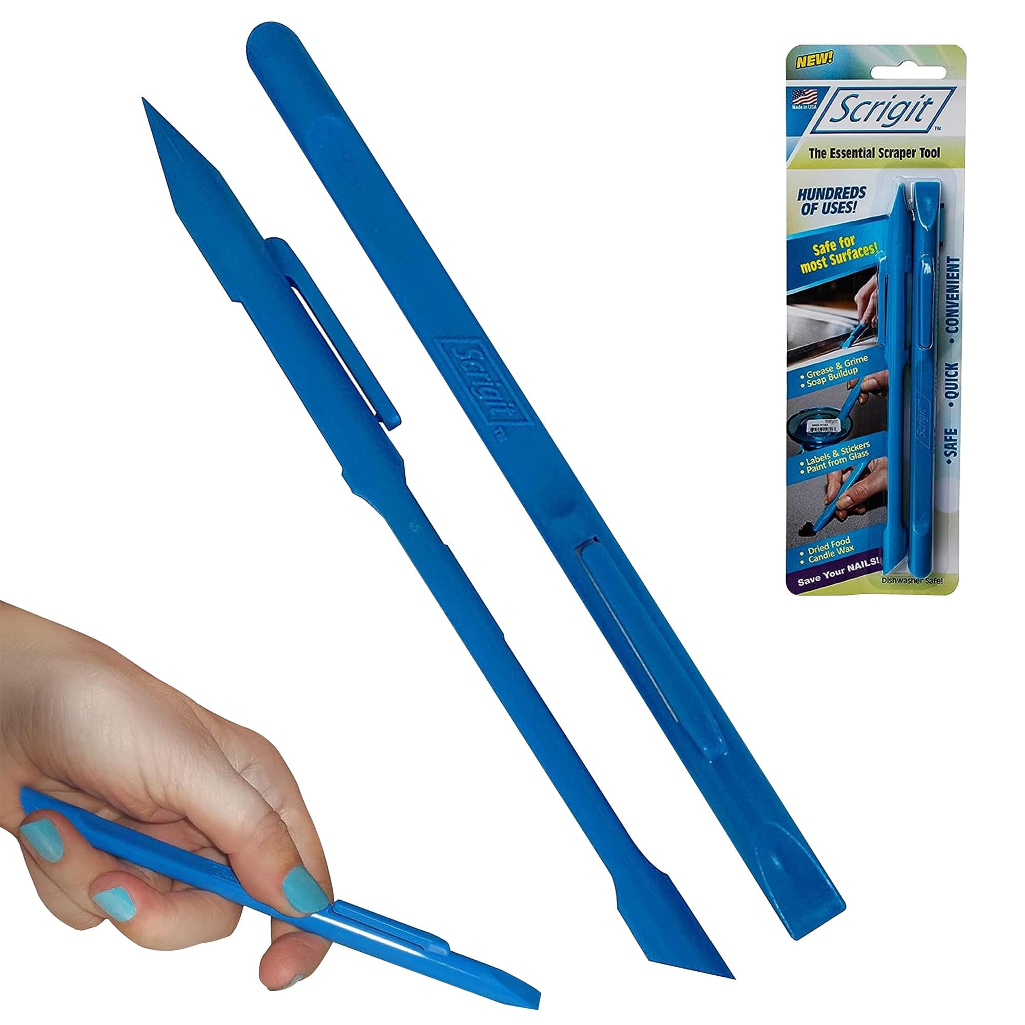 Scrigit Scraper No-Scratch Plastic Scraper Tool, 2 Pack - The Handy Multi-Use Scraping Tool for Removing Food, Labels, Stickers, Paint, Grease - Easy to Hold, Reaches Tight Spaces and Crevices