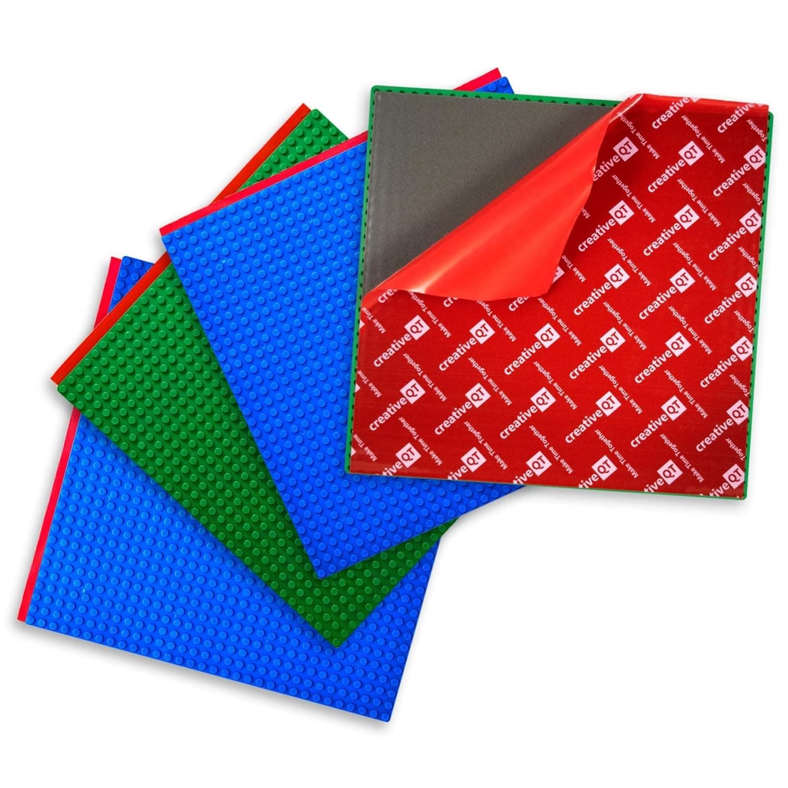 MakerBase, Blue & Green, 4 Pack, 10”x10”Peel & Stick Toy Building Blocks Stackable Baseplates - Base Plate for Play Tables, Walls & More - Compatible with All Major Brick Brands