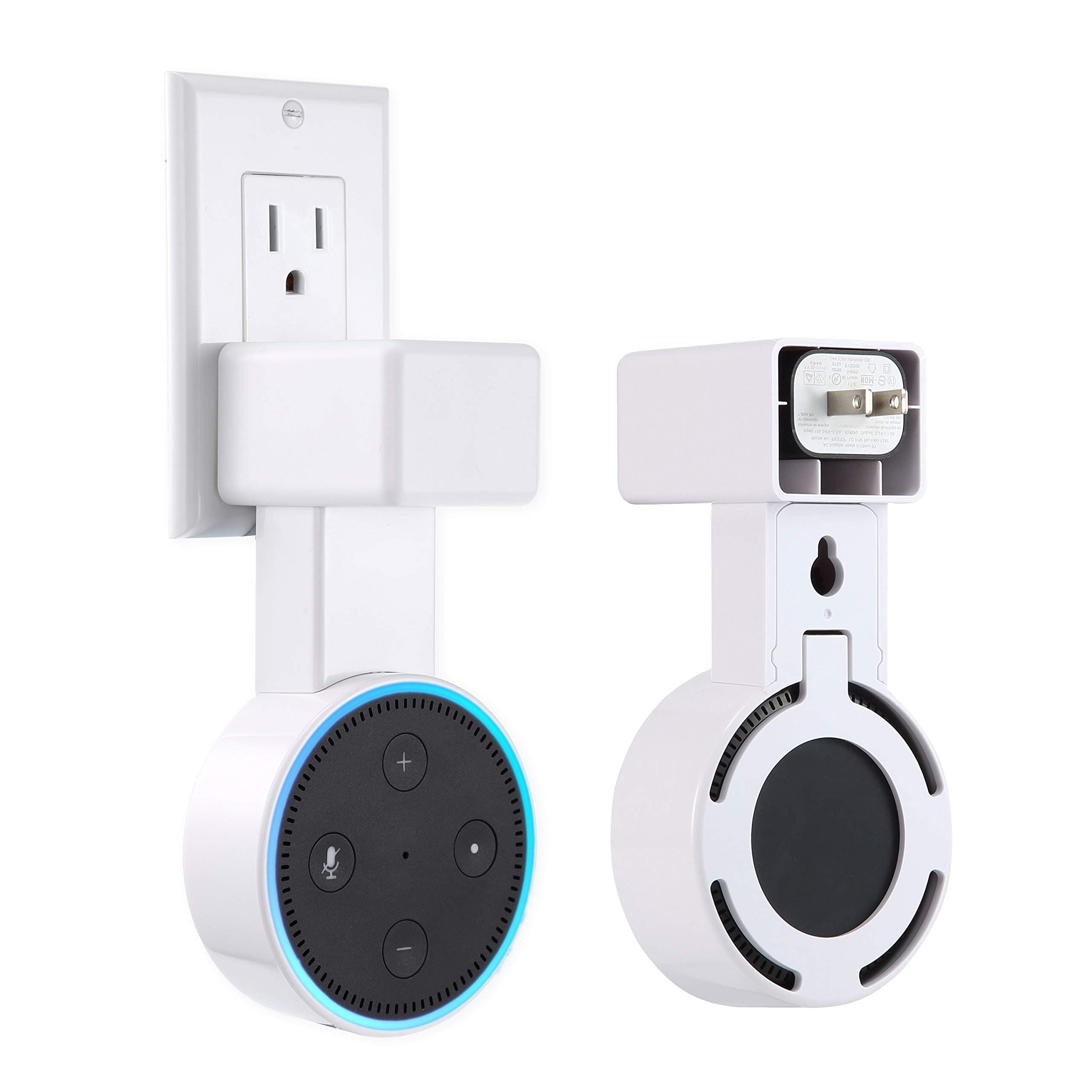 Feiyen Outlet Wall Mount Hanger Stand for Dot 2nd Generation Without Mess Wires Or Screws, Space-Saving Holder Case Plug Mounting Bracket in Kitchens, Bathroom and Bedroom (White 2018)