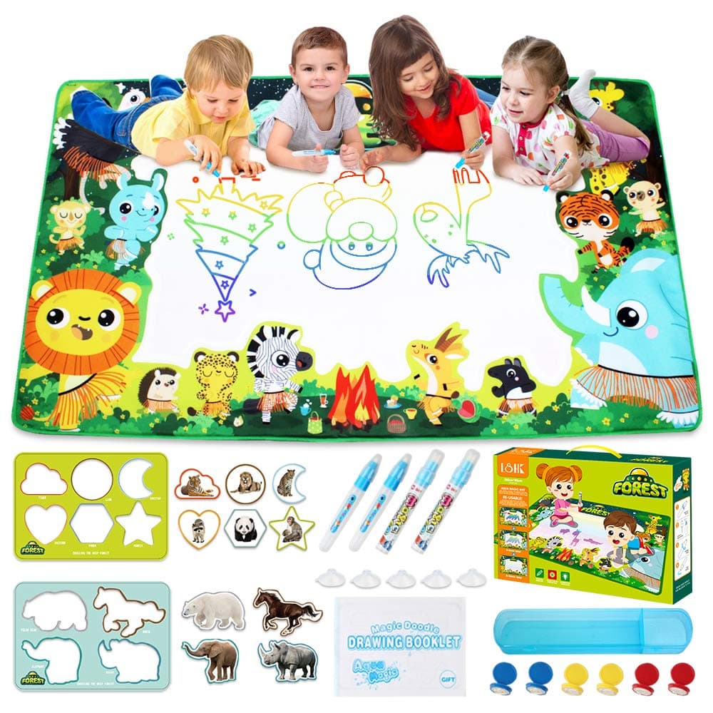Large Doodle Mat, Large Water Drawing Mat for Kids MAGIC Water Doodle Drawing Mat Mess-Free, Non-Toxic, Eco-Friendly, Reusable 59 Inches x 35 Inches Includes Drawing Guide, Stencils