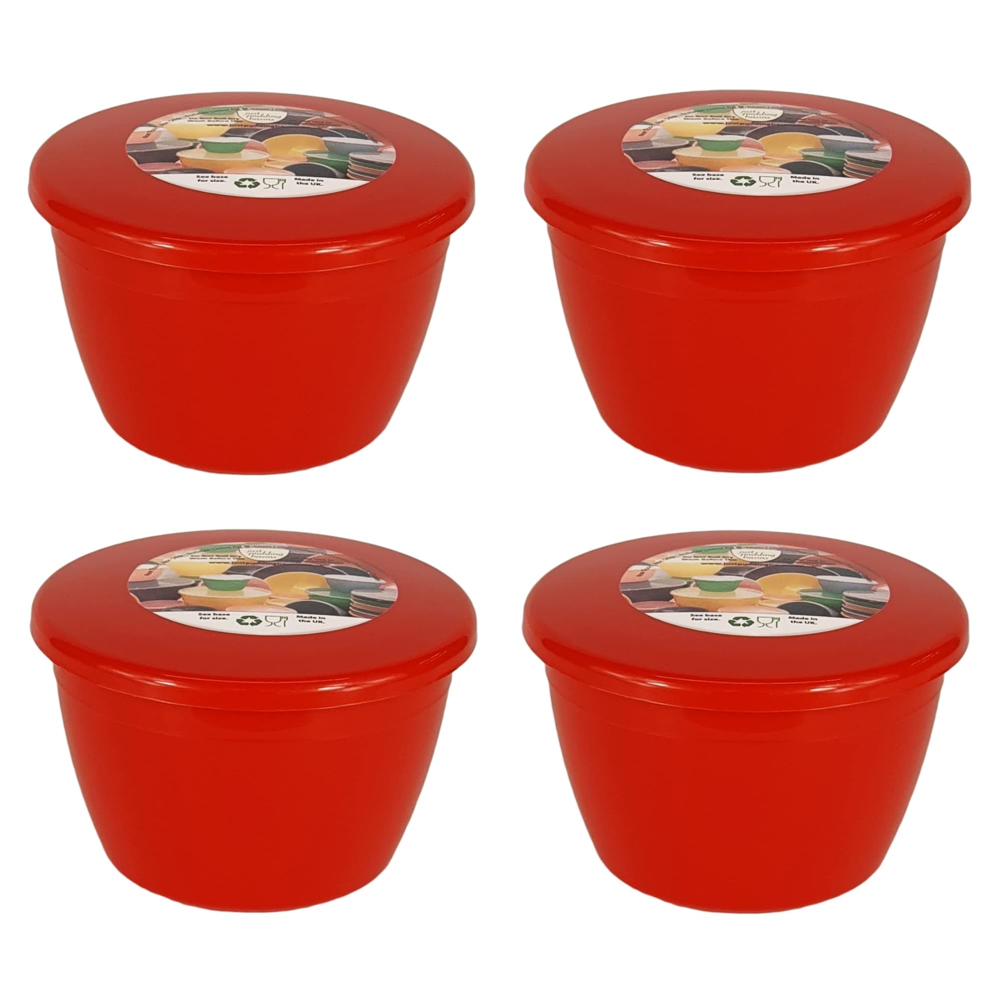 10 fl oz Pudding Mold and Lid Red Reusable Food Safe Plastic Steam Pudding Bowls (4 pack)