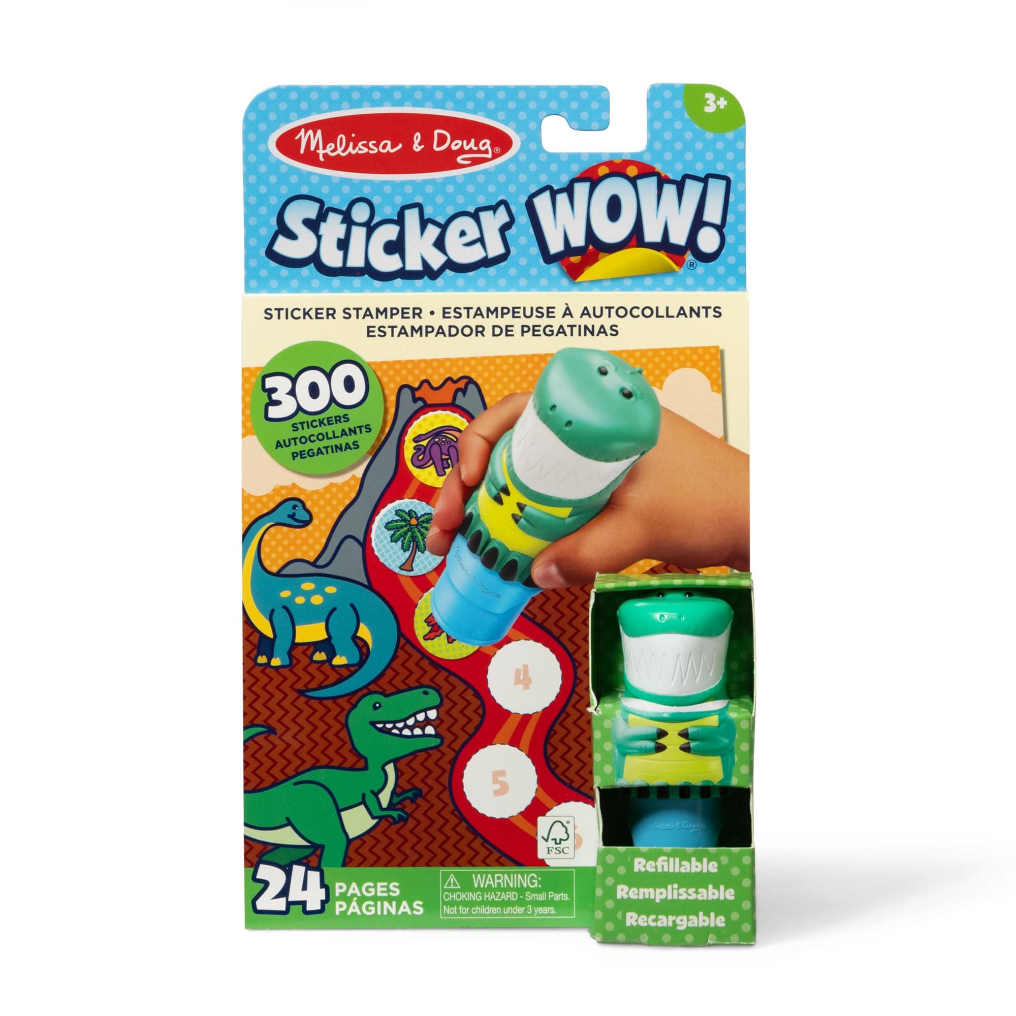 Melissa & Doug Sticker Wow!™ Sticker Stamper and 24-Page Activity Pad, 300 Stickers, Arts and Crafts Fidget Toy Collectible Character – Dinosaur - for Kids Ages 3+ - FSC Certified